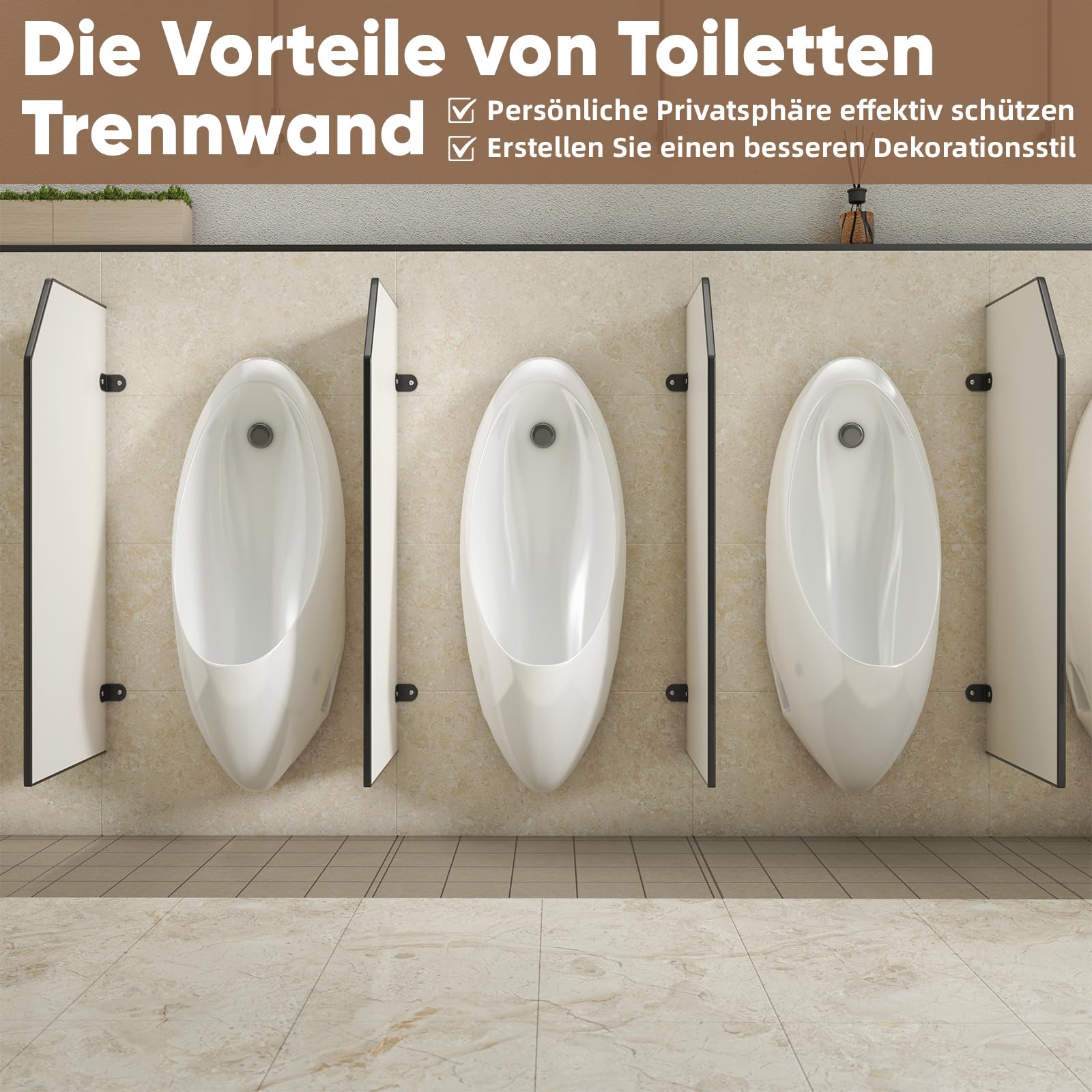 Creavit Aloni Scheidingswand 39 5x90x40cm Rookglas voor Urinoir