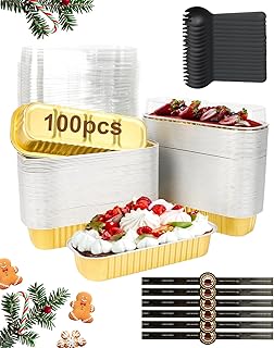 100 Pack Mini Loaf Pans with Lids, Spoons & Stickers – Disposable Aluminum Foil Baking Cake Containers for Oven, Air Fryer & Freezer – Ideal for Cakes, Bread, Pudding, Parties & Gifting, Gold