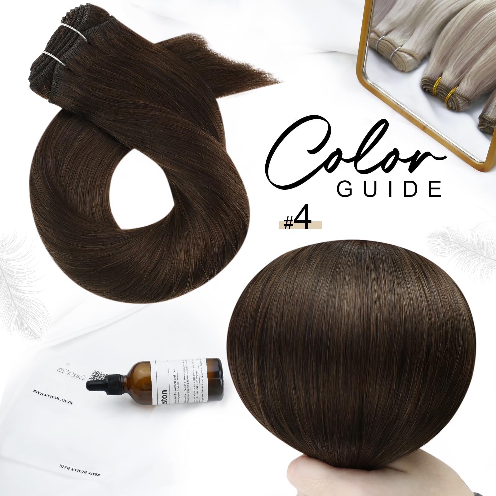Moresoo Dark Brown Hair Extensions Weft Real Human Hair 16 Inch Sew in Human Hair Extensions Chocolate Brown 100g/Pack #4 - Image 2