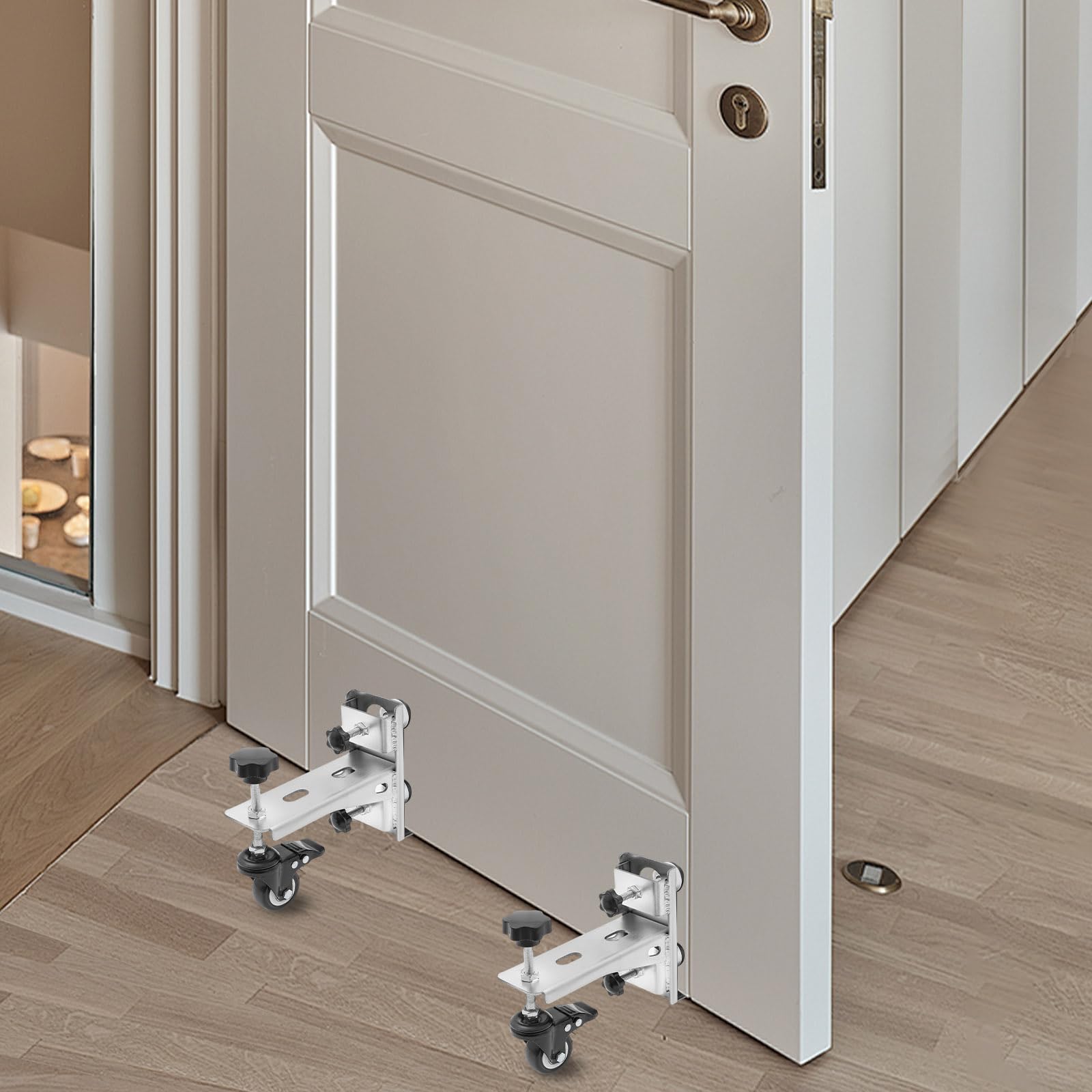 2 Pcs Heavy Door Installation Tool, Door Lifter Tool Jig Kit with Rotating Wheels, Hands Free Door Board Installation for Doors 1.375