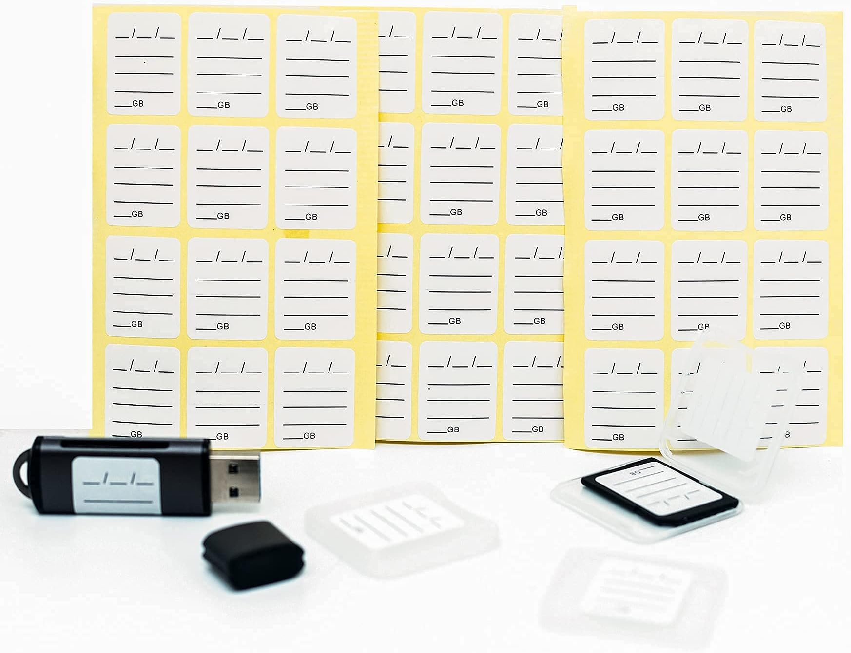 (120 Count) SD Card Label Stickers/Flash Drive Labels with 6 Free SD Card Cases & a Storage Box - Stick-On, Removable