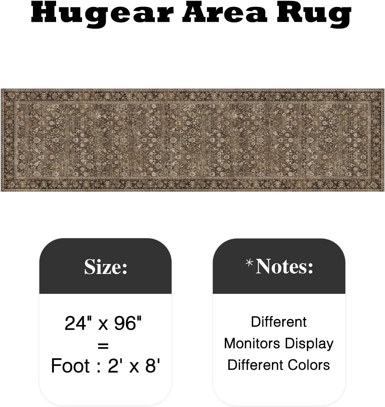 HUGEAR 2x8 Runner Rug Machine Washable Brown Hallway Area Rug Indoor Accent Rugs Floral Low Pile Carpet Soft Throw Rugs Bedroom Living Room Office Dining Kitchen Laundry Non Slip