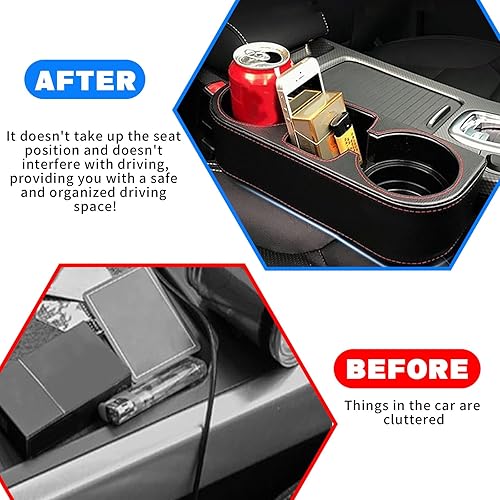 Miniatura 4 de Soporte para tazas de automóvil, organizador de bebidas interior para asiento delantero automático, portavasos multifuncionales con funda de piel