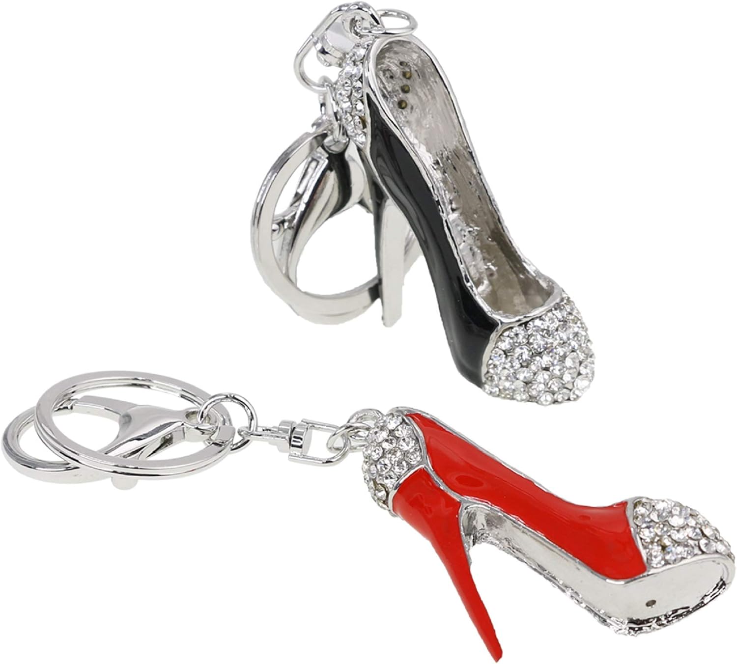 VXAR Key Ring Keychain Keyring Pendant Keyfob Fashion Charming Lady's High Heel Shoes Rhinestone Crystal Women Bag Purse Decoration Gift (Shoe Black & Red 2pcs)