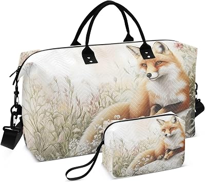 Duffel Bag for Traveling, Fox Sit Garden Travel Bag Gym Bag, with Multiple Interior Pockets Shoulder Weekender Bag for Women Men with Toiletry Bag 20.5L x 1.9W x 13.8H