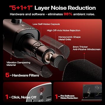 MAONO PD100W Wireless USB Dynamic Microphone, Gaming PC Mic with One-Click Noise Reduction,Mute Button,Custom RGB, 3.5mm Headphone Jack, Software, Podcast Streaming Mic (Desktop((Type-C RX), Black)