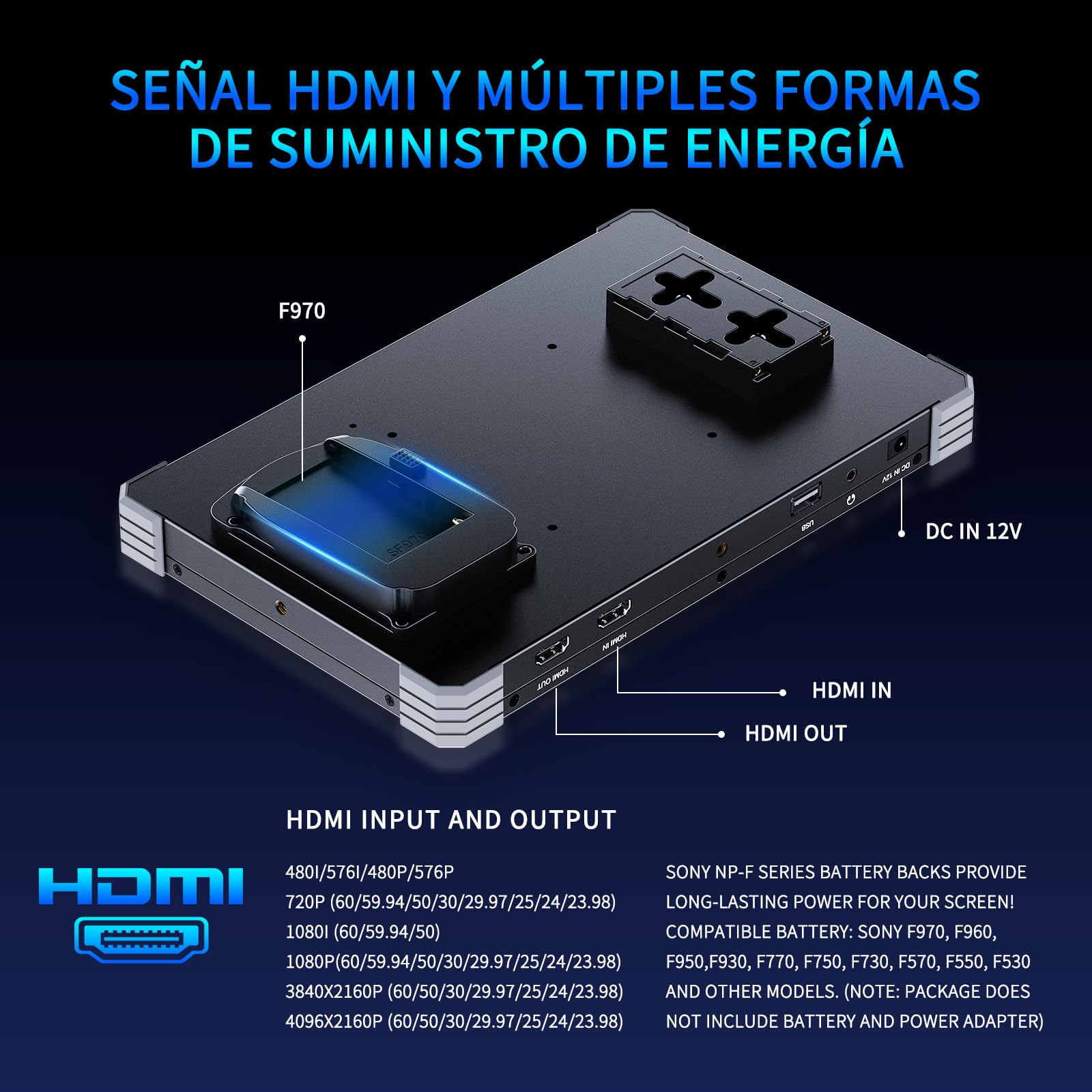 FEELWORLD T10 Pantalla táctil de 10,1 Pulgadas Monitor de Campo de cámara con HDR de Forma de Onda y 3D LUT out Carcasa de Aluminio con diseño de Esquinas Protectoras engomadas