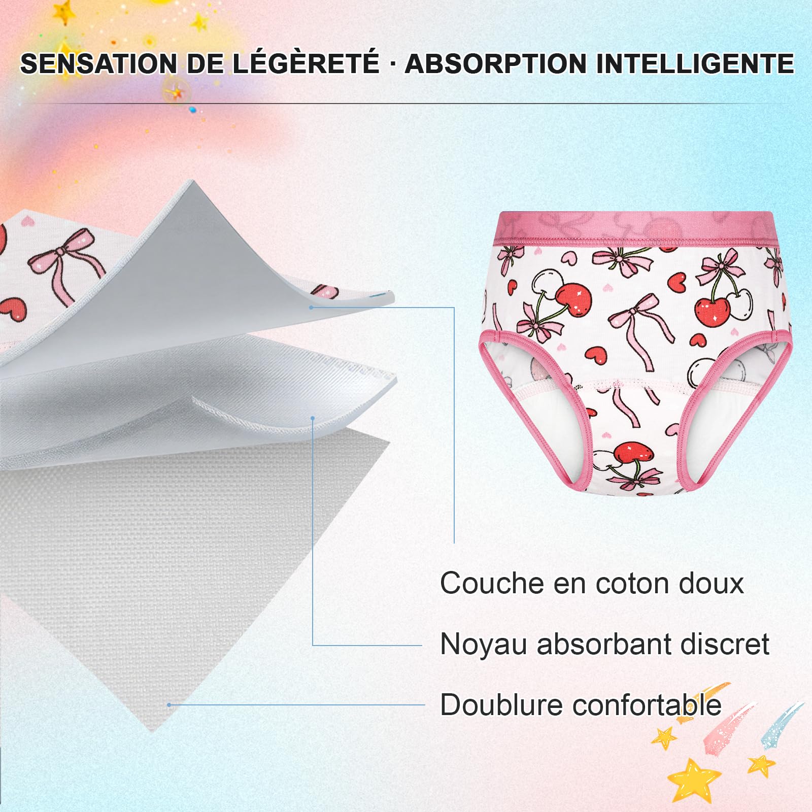 FLYISH DIRECT Culottes Apprentissage Lavable, Absorbant Culottes Enfant Apprentissage pour Fille et Garçon en Cotton, Style Slip, Rose, 2 Ans