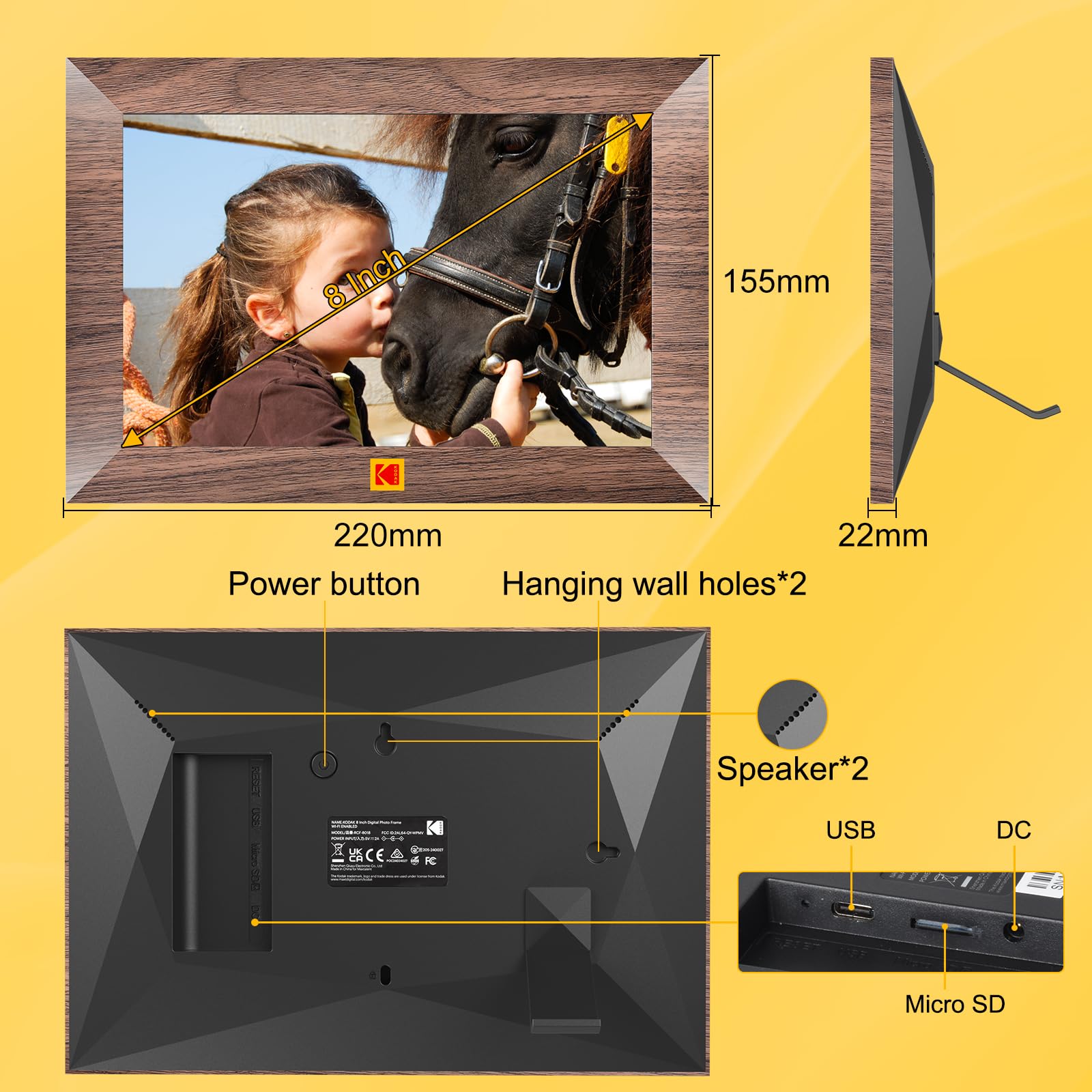 Amazon | KODAK 8インチ WiFi デジタル写真フレーム 1280x 800 IPS HD