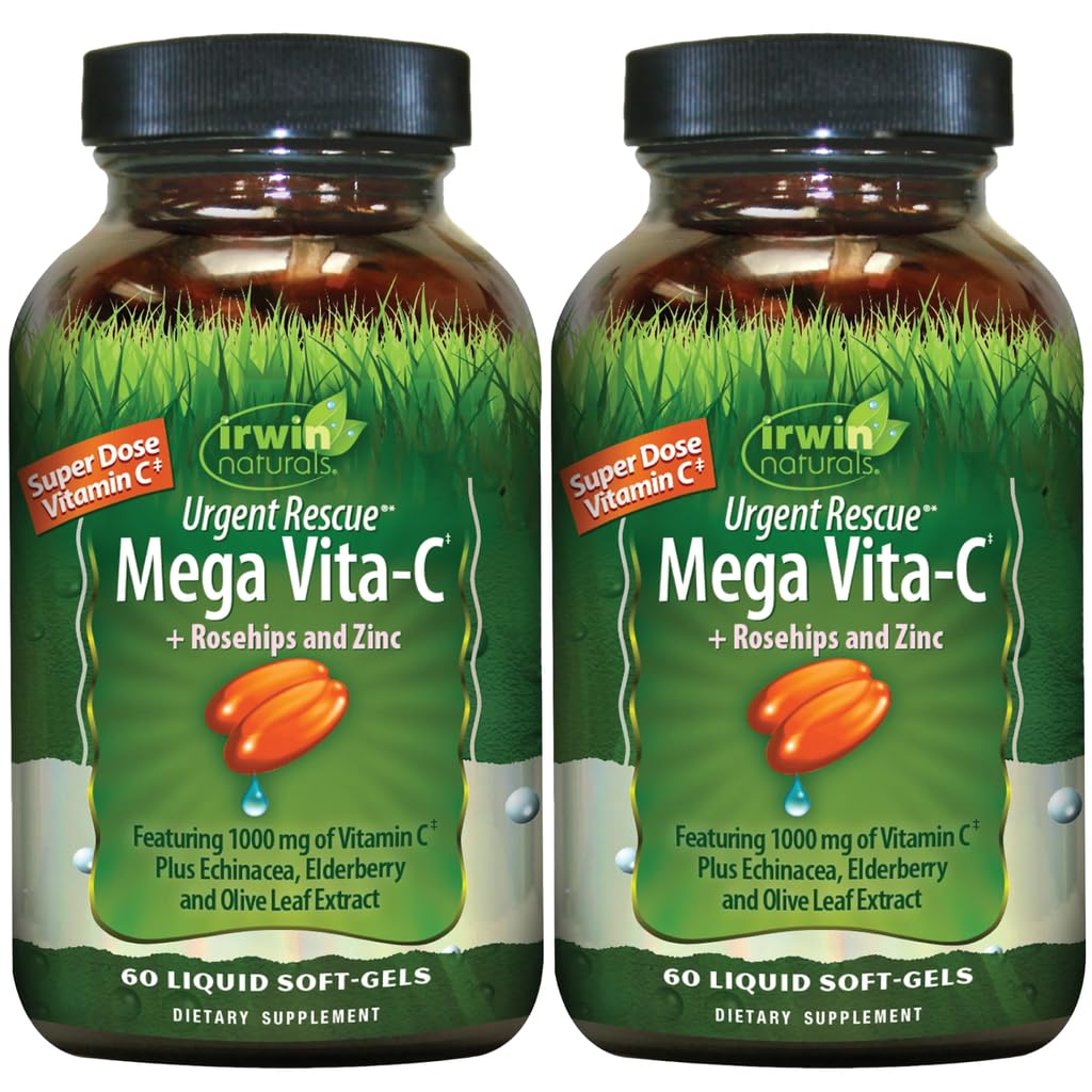 Irwin Naturals Urgent Rescue Mega Vita-C + Zinc Immune Support 2-Pack 60 Count (Pack of 2)