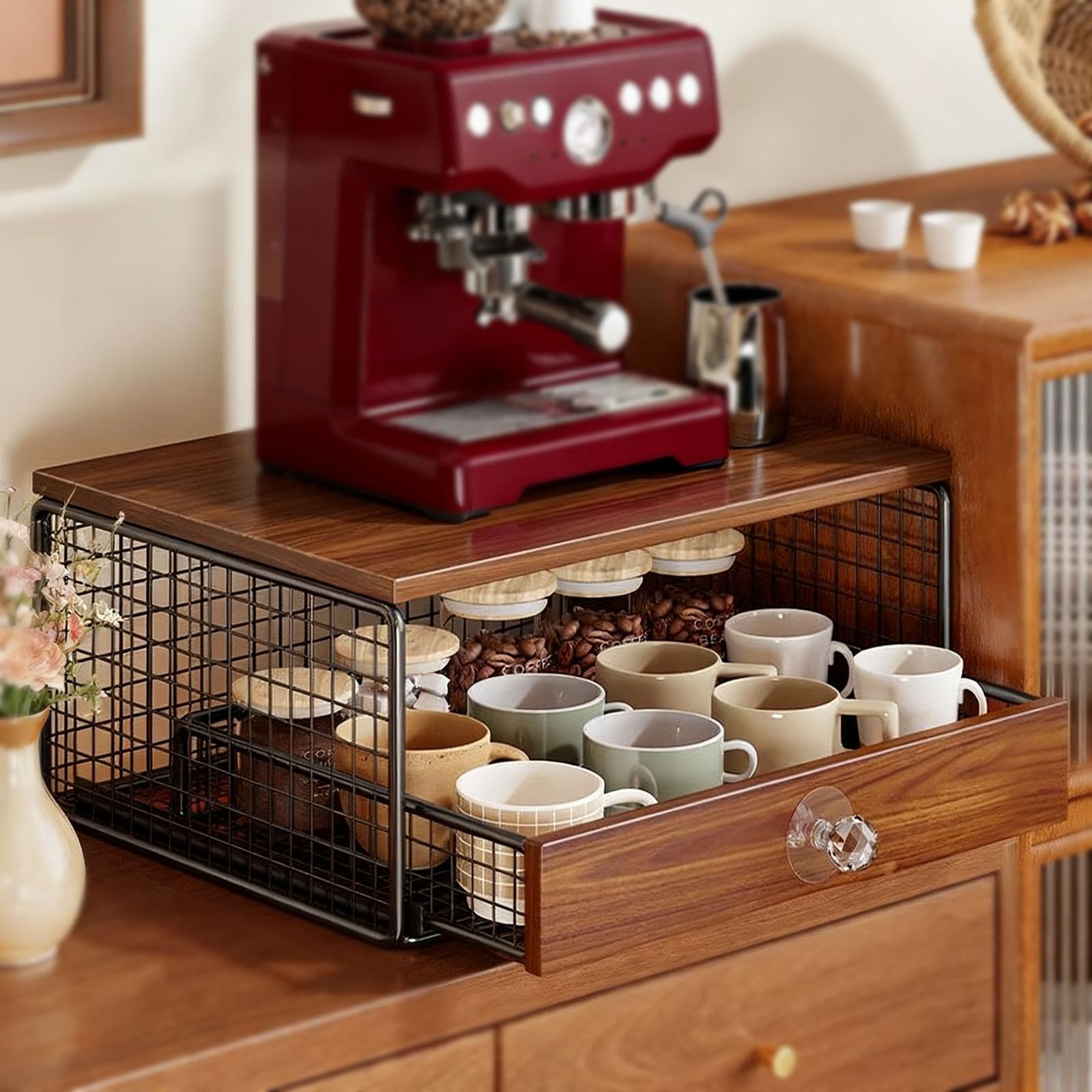 MagiDeal Cassetto per capsule di caffè Porta capsule di caffè espresso scorrevole Salvaspazio Organizzatore per riporre di per scrivania Piano di lavoro della, Nero