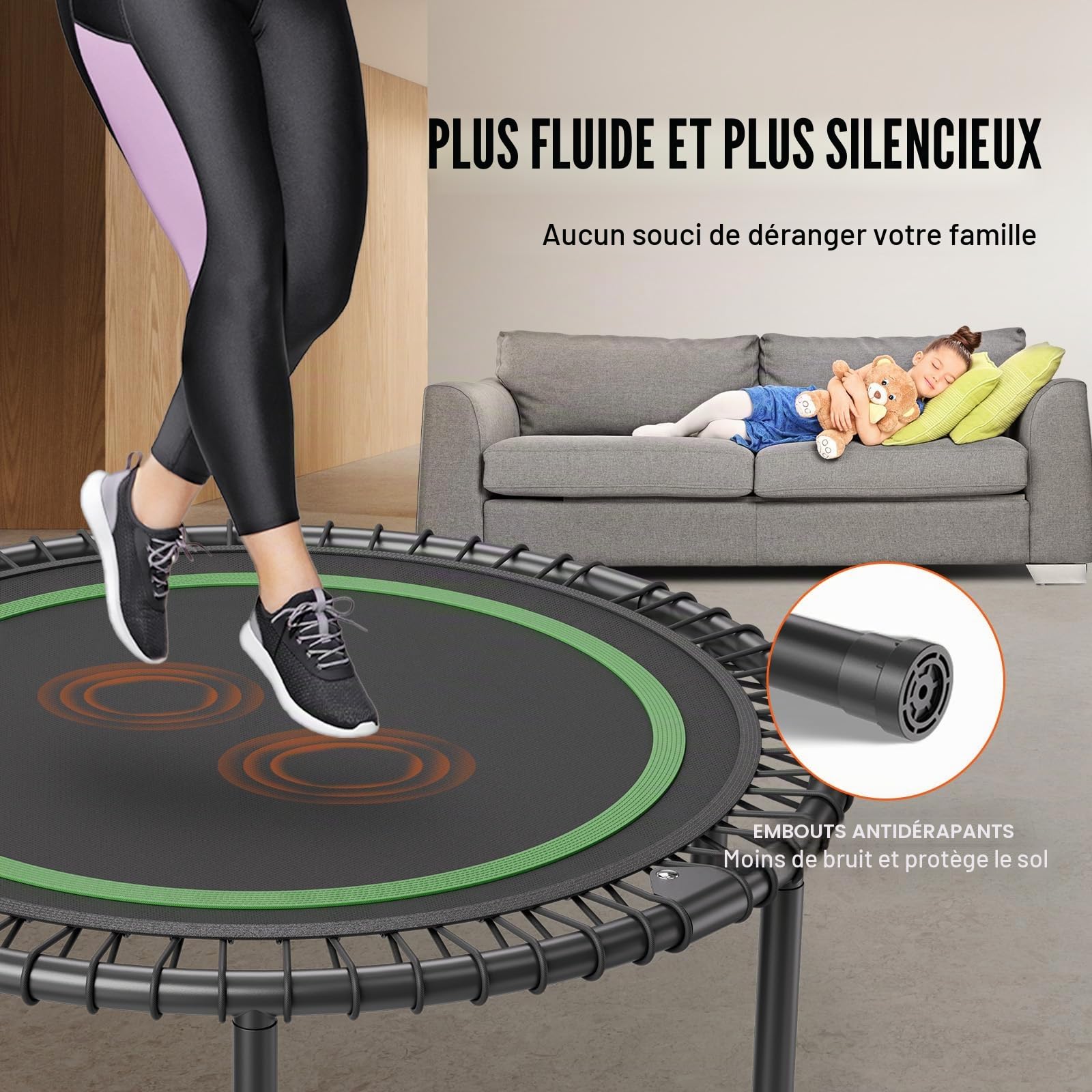 VEVOR Mini Trampoline Pliable, 1027 mm, Fitness rebounder, Charge maximale 150 kg, Petit Trampoline d'entraînement d'intérieur Stable et Silencieux, pour Exercice, entraînement, Fitness pour Adultes