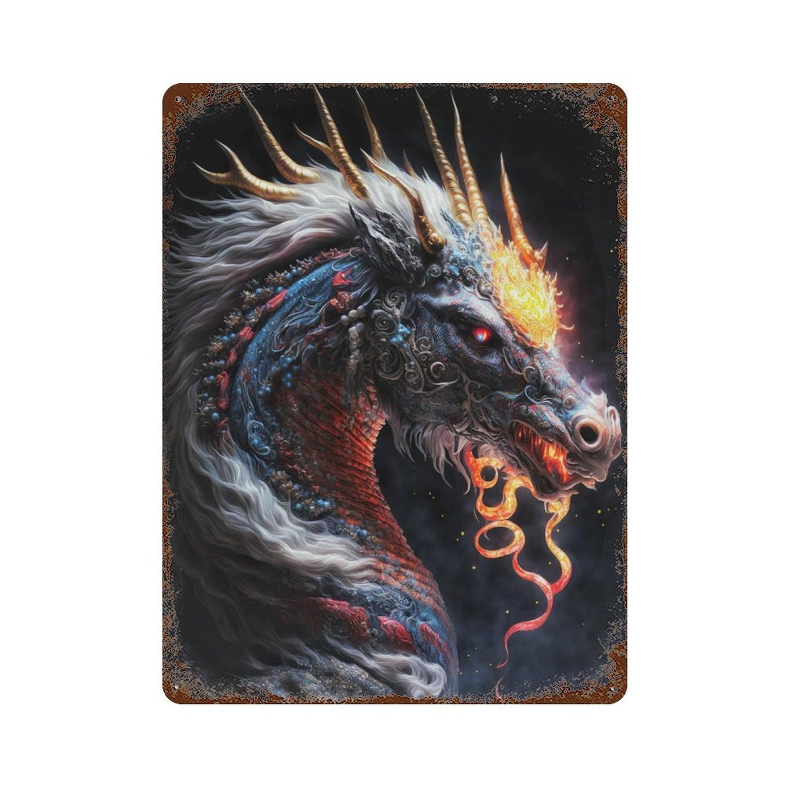 Rust Effect Fantasy Dragon Artwork-18 Rusty Metal Tin Sign 15.7"x11.8", Industrial Home Decor for Living Room, Hallway And Home Decor