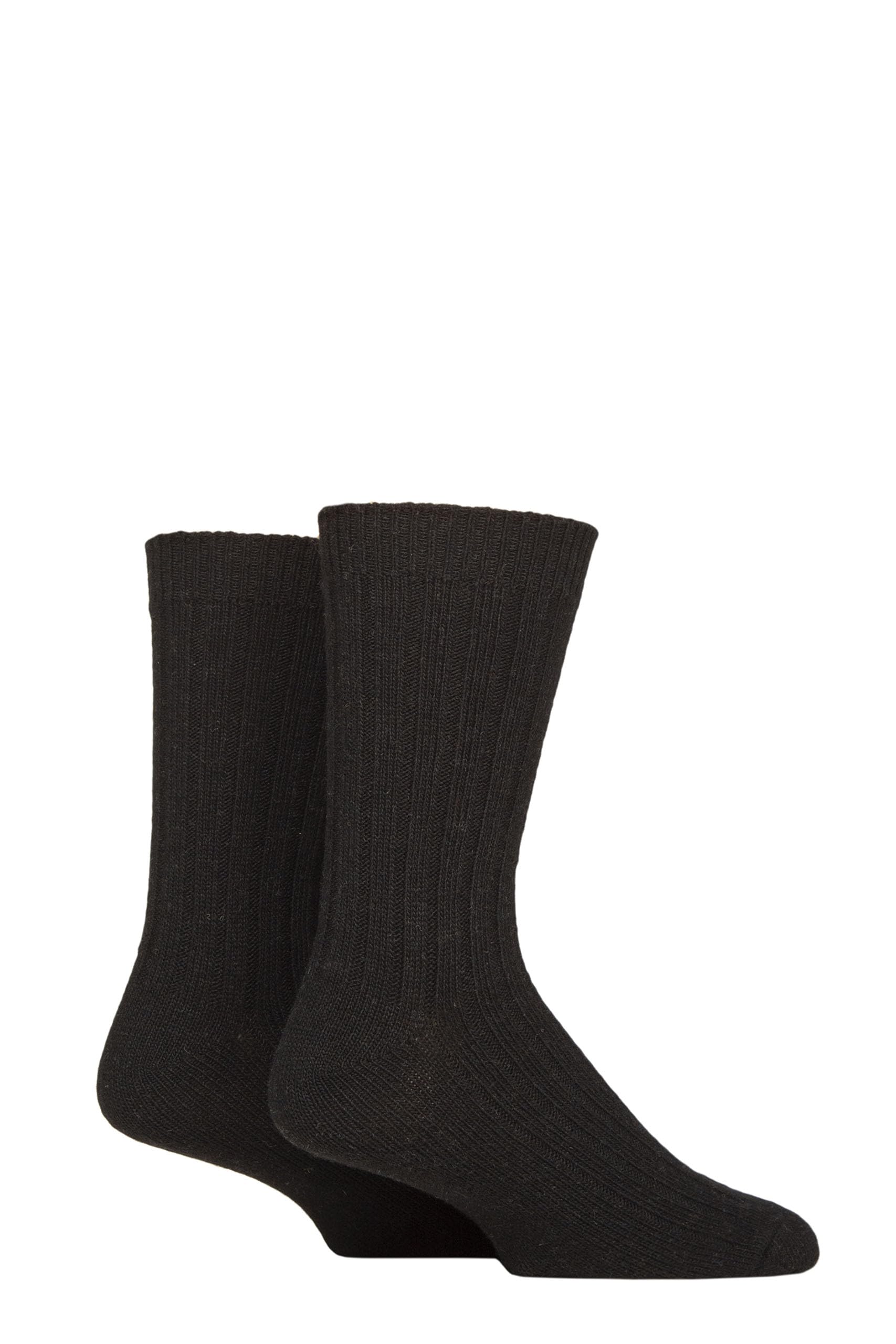 Sockshop Men's Black ’S Wool Mix Boot Socks – 2 Pack Plain Crew Length, Soft Warm For Cold Weather Comfort, Ribbed Outdoor Boots, Size 7–11