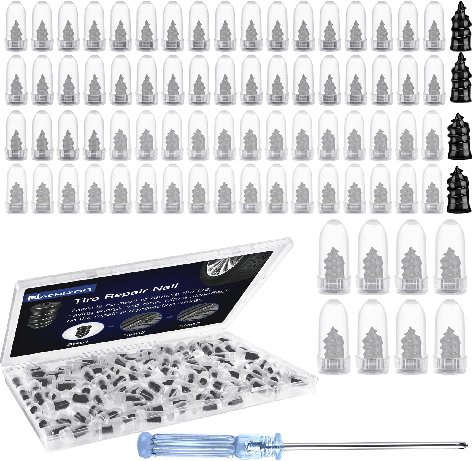 Kit Réparation Pneus - 30 Clous En Caoutchouc + 1 Outil - Tailles 0.21x0.46 Et 0.27x0.50 Pouces - Pour Voiture, Moto, Vélo