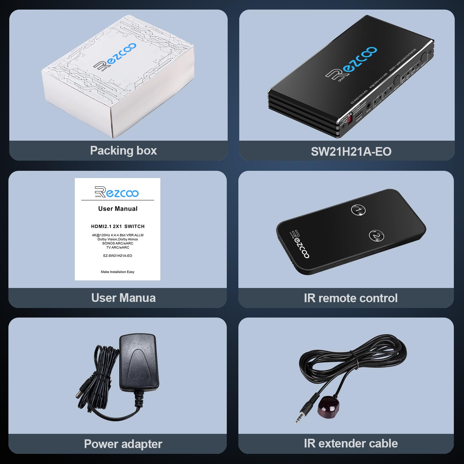 8K@60Hz 4K@120Hz HDMI 2.1 eARC Audio Extractor 2 in 1 Out HDMI Switch eARC 7.1Ch,ARC SPDIF 5.1Ch,VRR, ALLM, HDCP 2.3, HDR10, CEC Compatible with PS5, Xbox, AMD IR Remote Control EDID Management