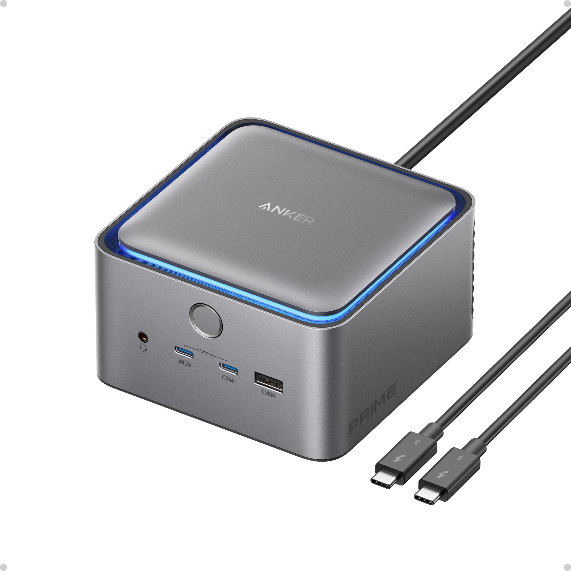 Anker Prime TB5 Docking Station d'Accueil 14 Ports, Thunderbolt 5 Charge 140W Max, Transfert de données 120 GB/​s, Ambiance LED, système de Refroidissement, Affichage 8K pour laptops Thunderbolt 5/​4
