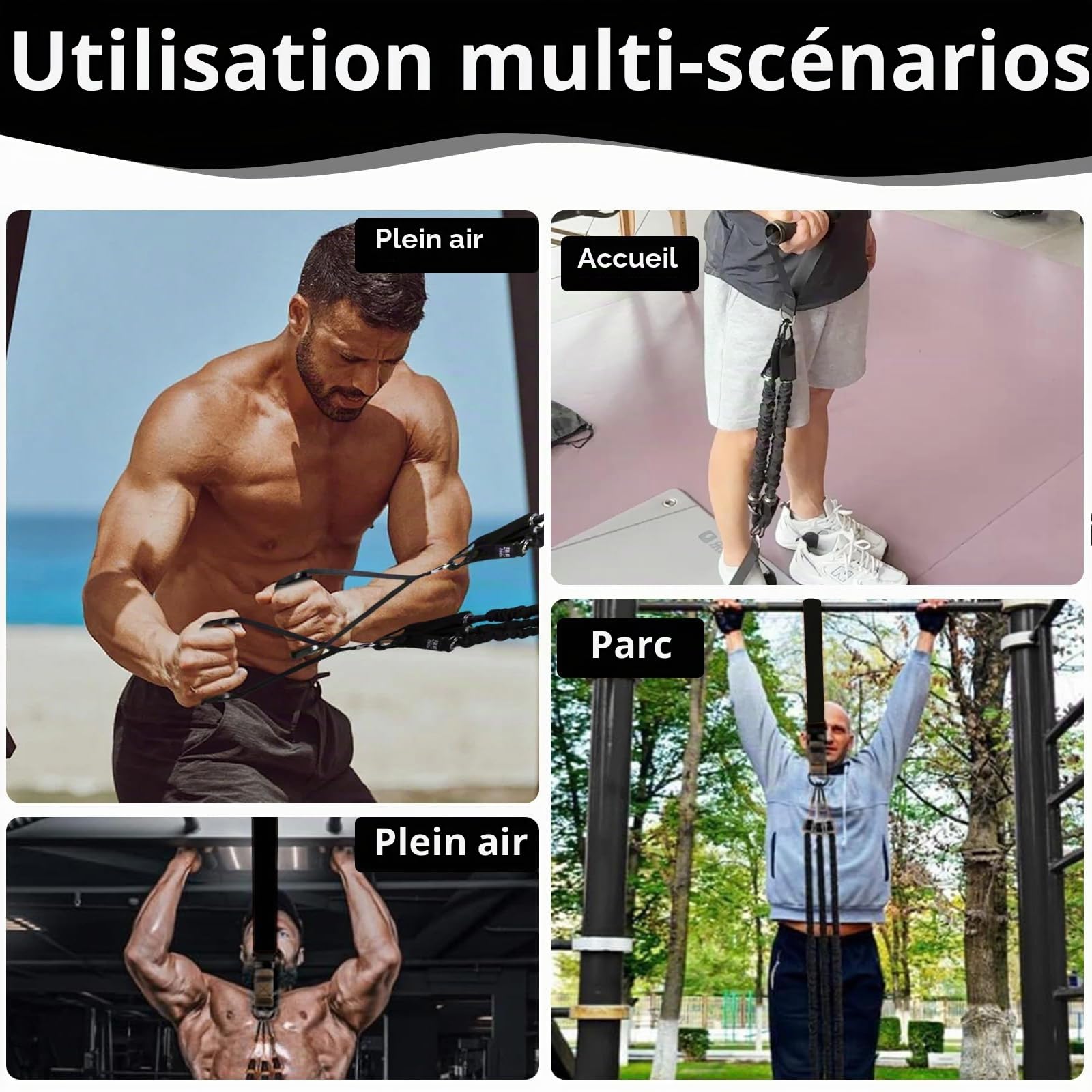 Elastique Musculation Traction, Bande Resistance Musculation avec 4 Bandes d'Assistance Réglables & Semelle Anti-Dérapante, pour Entraînement à Domicile, Élastique Traction Barre Fixe