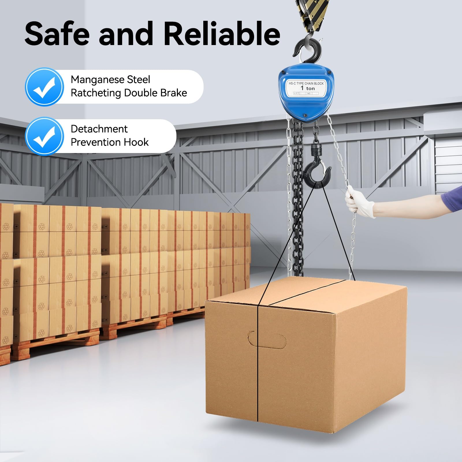 Verricelli elettrici Bandiera per Paranco Elettric Paranco a catena d'acciaio del blocco a dell'ascensore manuale, capacità di 1000KG 1T con maneggio materiale blu e industriale 4M