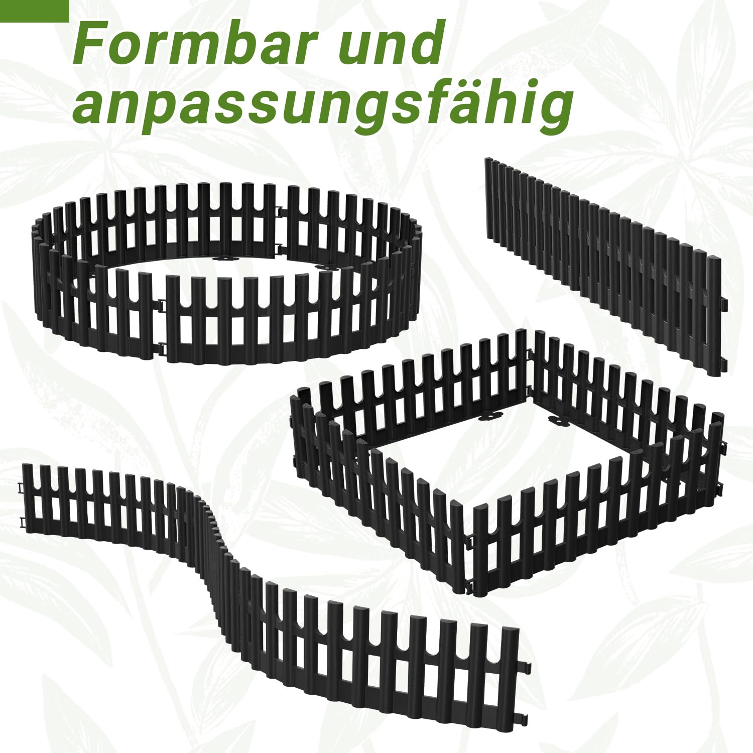 Borde de césped de plástico negro, 10,32 m x 13 cm, juego de 24 cercas con 48 estacas, borde flexible para arriates y fronteras para jardín, césped, parterres y jardín delantero