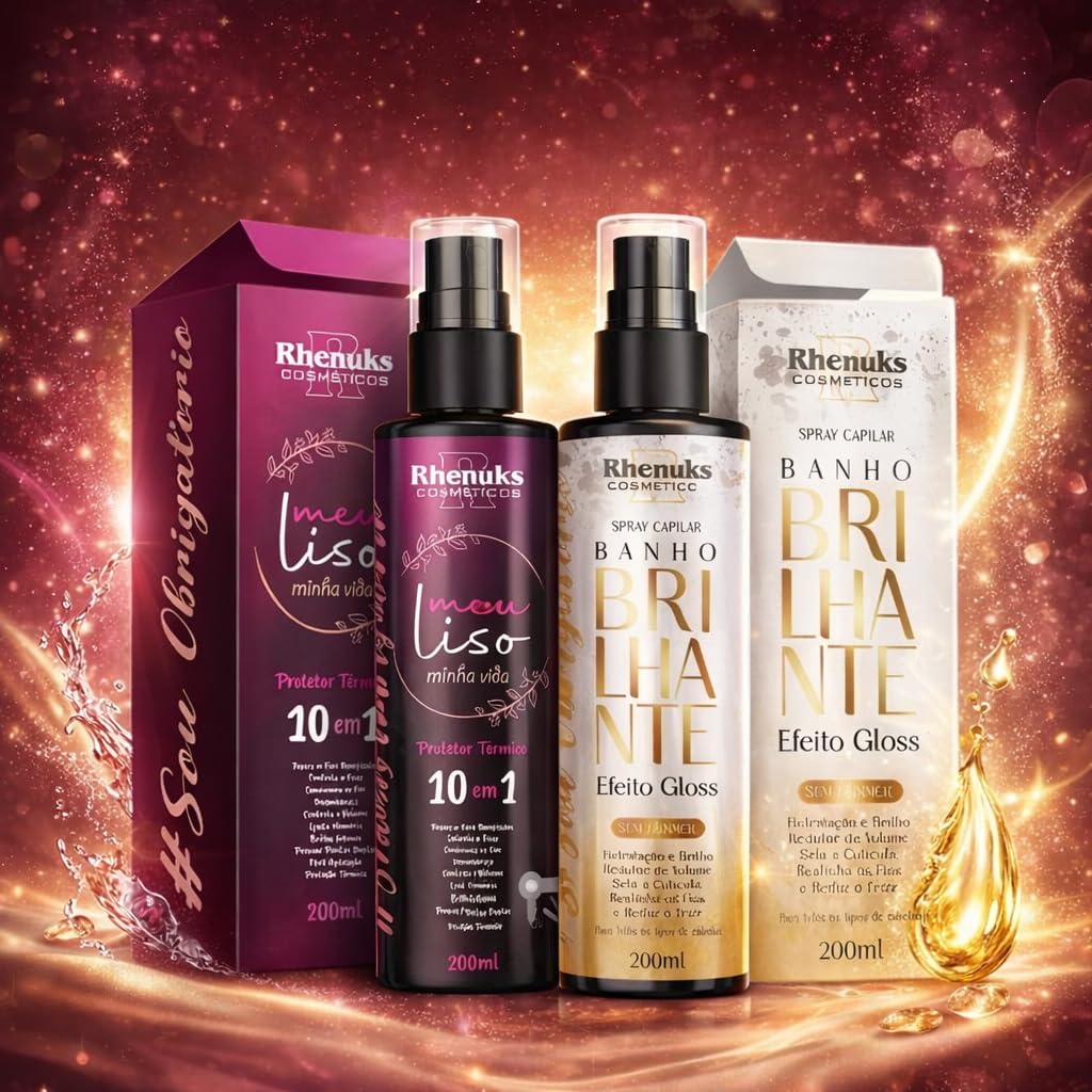 Kit Spray Protetor Térmico Meu Liso 10 em 1 + Banho Brilhante Efeito Gloss, Spray
