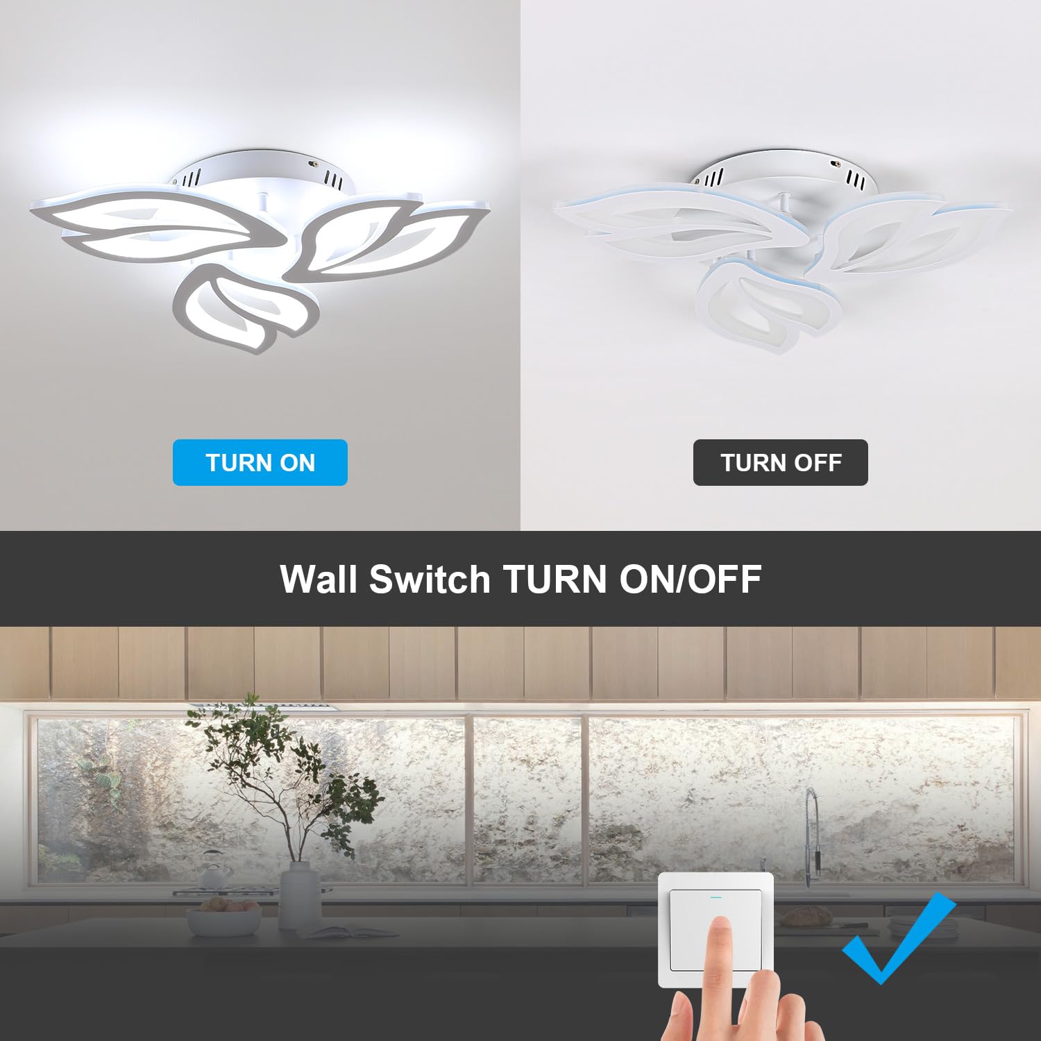 Dorlink Plafoniera LED Soffitto Moderna, 40W 3600LM Lampadario LED Camera da Letto, 6500K Bianco Freddo Lampadari LED Cucina, 3 Luci Plafoniera Fiore Bianco, Lampadario Soggiorno, Ø50CM