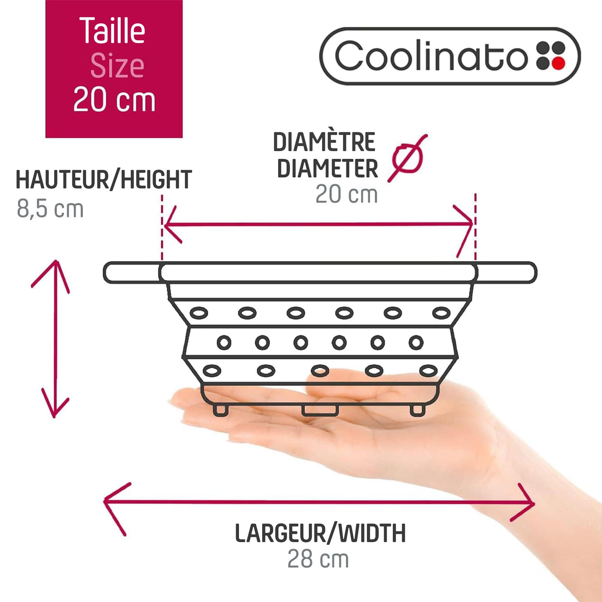 Coolinato Passoire En Silicone Pliable 20cm - Égouttoir Lave-vaisselle Safe Et Anti-Chaleur