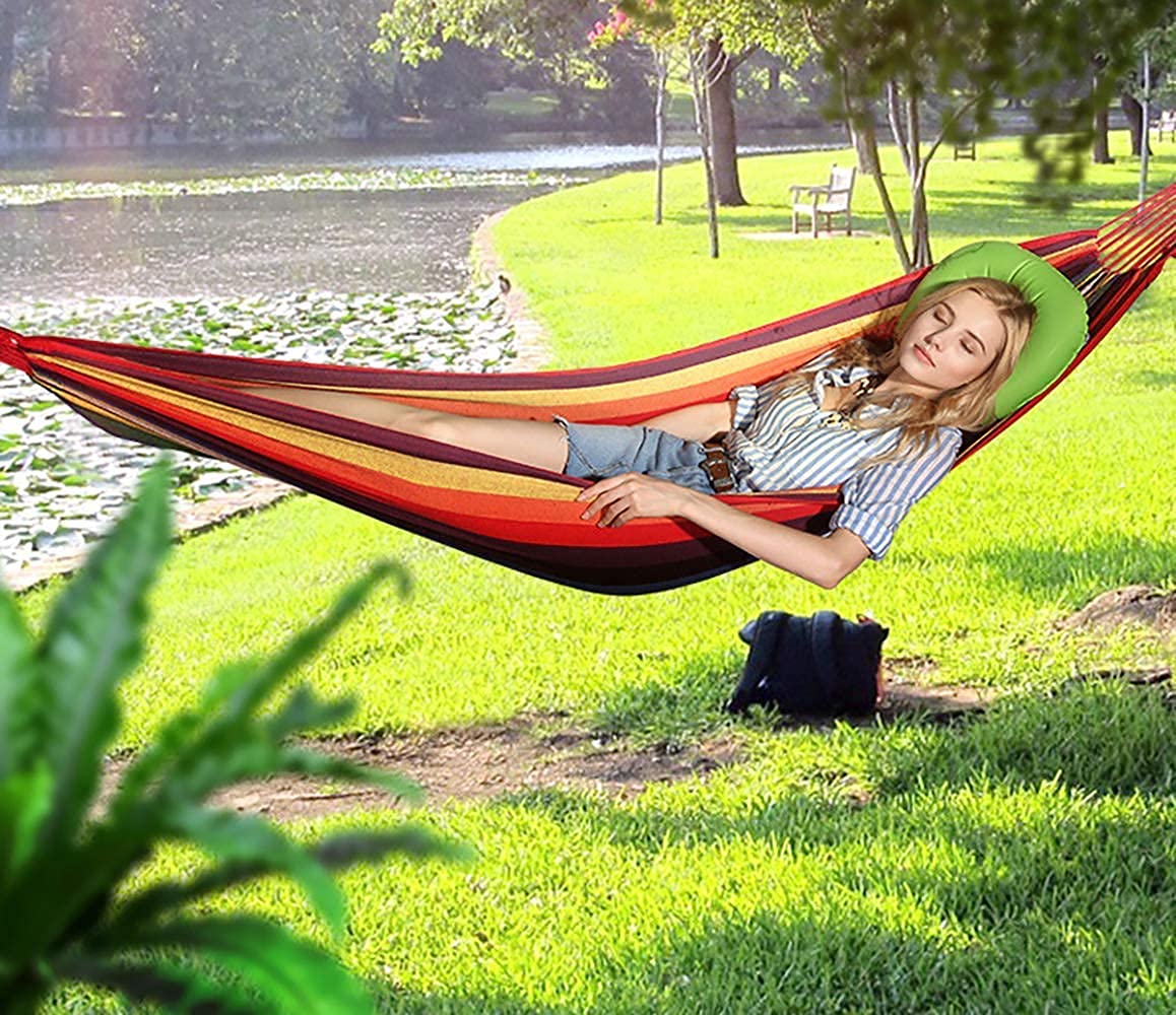 KACHKIT Portable Hammock for Adults & Kids, Heavy Duty Cotton Canvas, Beach Sleeping Bed Backpack Spreader Bar Tree Hanging for Travel, Jula Camping Hammock, PIS-1, (Multi Color). 3