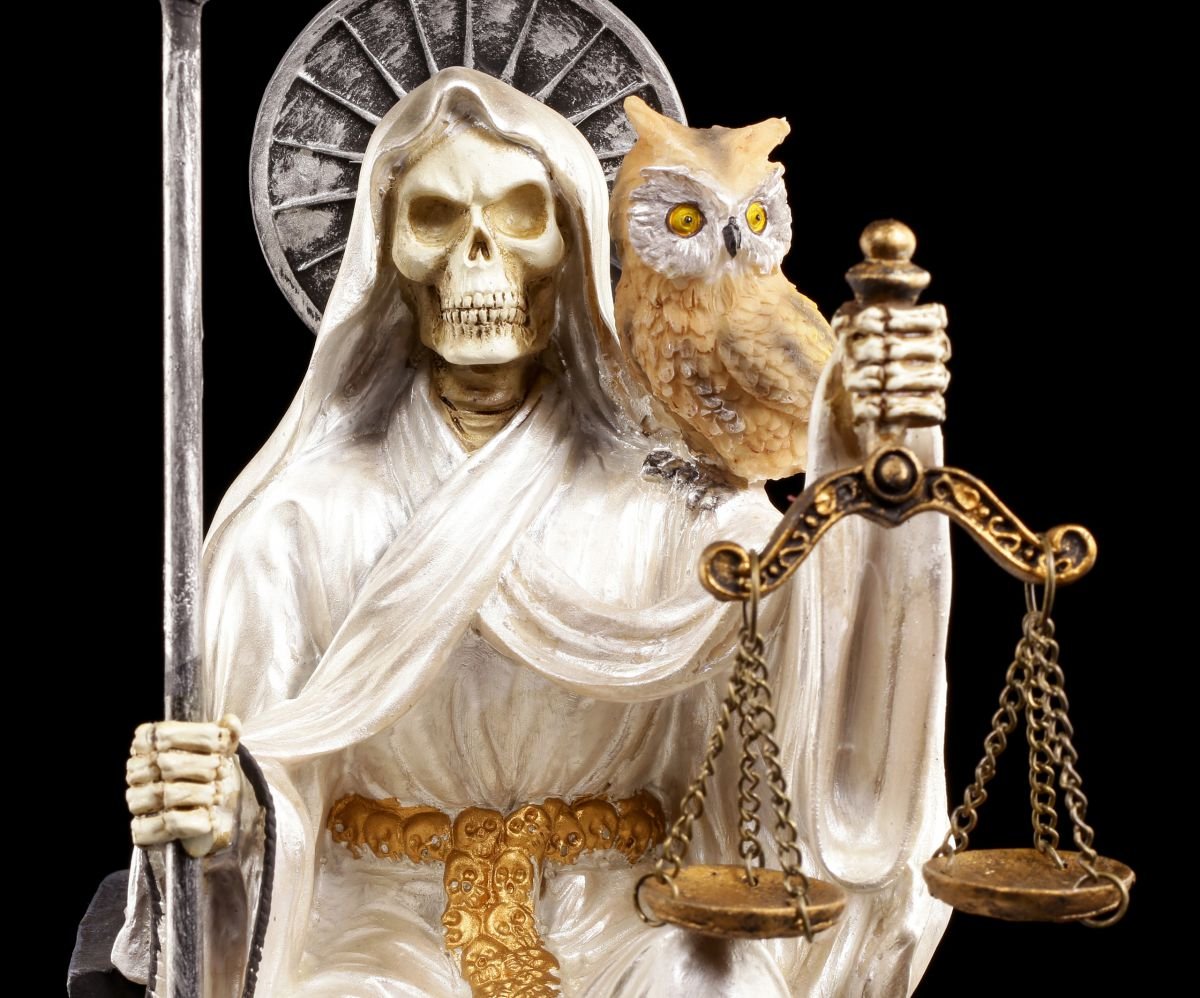 La Santa Muerte Figura Bianco Seduto - FANTASMA SQUARTATORE MESSICO DECORAZIONE Altare