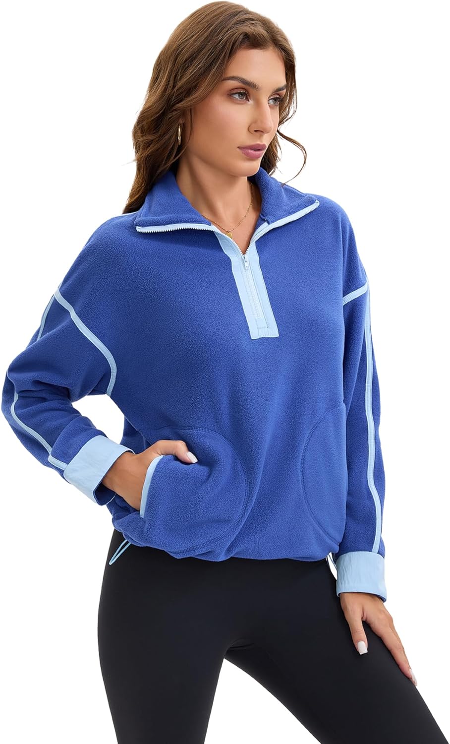 Womens Half Zip Fleece Pullover Oversized Jacket with Pockets Zip Up Sweatshirt Warm Fuzzy Sweater Fall Winter Fashion - Image 4
