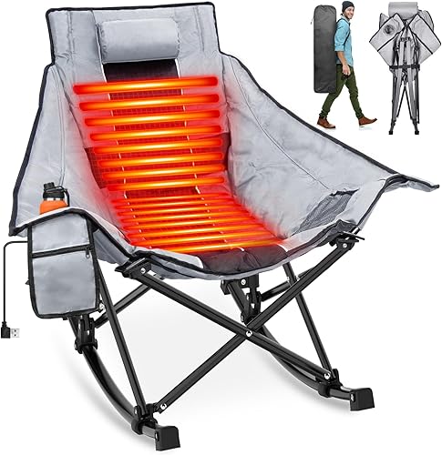 Suteck Mecedora con calefacción, silla mecedora XL de gran tamaño para exteriores con 3 niveles de calor para respaldo y asiento, sillas con