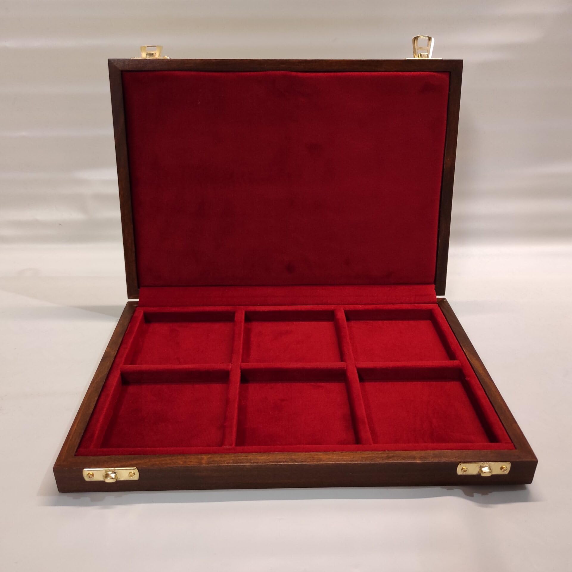 Caja expositora para Monedas y medallas de colección 6 Compartimentos Madera Artesanal numismática Personalizable Estuche coleccionista