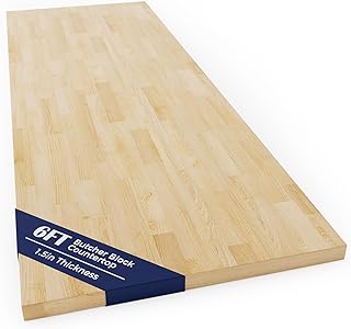 Solid Wood Butcher Block Countertop - Unfinished Birch Slab Counter Top Wooden Table Top for DIY Kitchen Island, Workbench, Washer Dryer, Coffee Bar Table, 72"x25"x1.5", 6FT