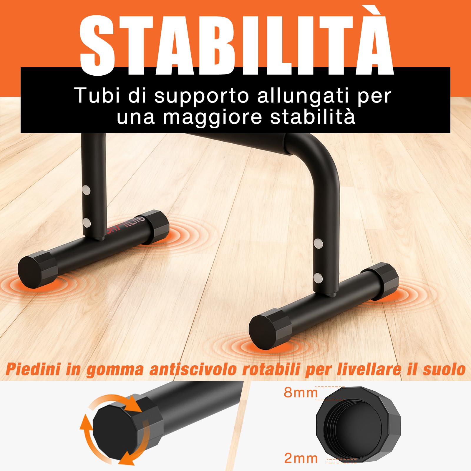 DH FitLife Parallele Calisthenics Regolabili (30-35cm) | Maniglie per Flessioni & Parallettes a 2 Altezze | Push Up Bars fino a 200 kg | Dip Parallele per Allenamento & Sport | Uso Interno & Esterno