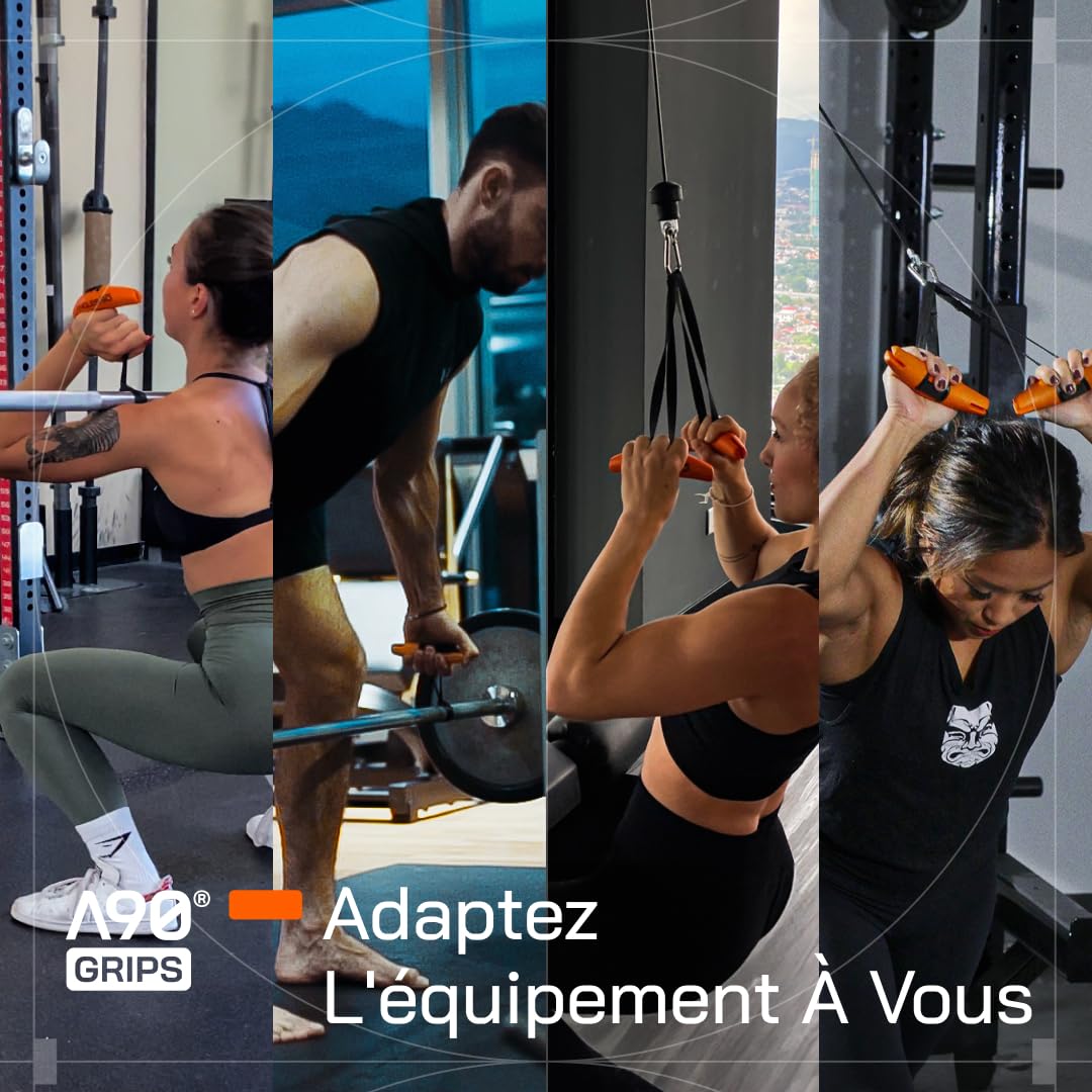 Angles90 Grips - Poignées Originales pour Traction, Accessoires pour tirage à la poulie, Rowing T-Bar, Machine à câbles, poignée en D, Force de préhension, équipement de Gym, Barre pour dorsaux