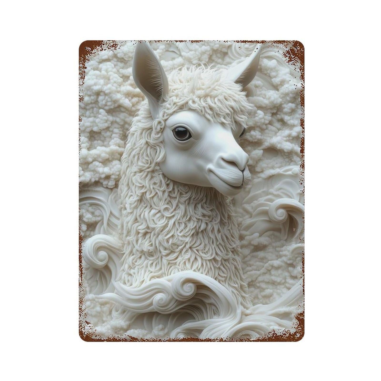 Monochrome Alpaca Sculpture Weathered Tin Sign 15.7"x11.8", Rustic Home Decor for Garage, Bar And Workshop Decor
