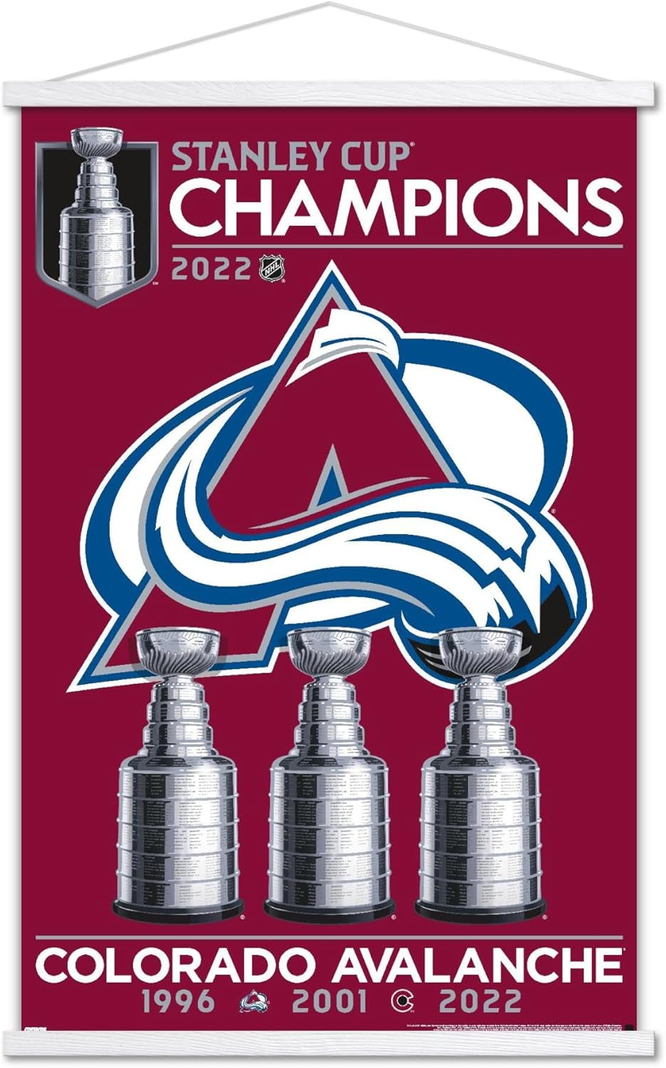 Trends International NHL Colorado Avalanche - 2022 Commemorative Stanley Cup Team Logo Wall Poster, 22.375" x 34", Print and Black Hanger Bundle