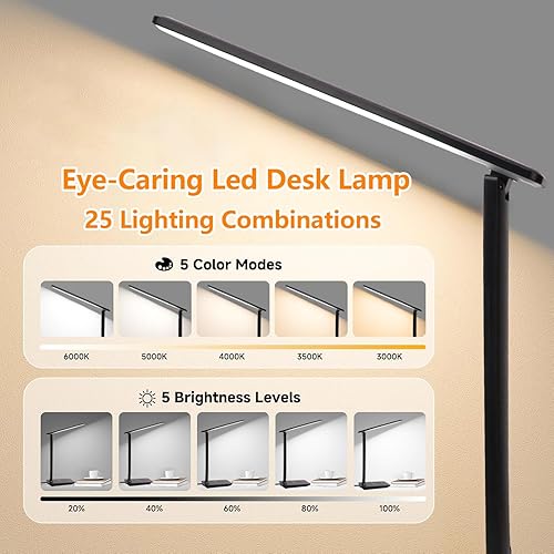 Miniatura 2 de Lámpara de escritorio LED regulable con puerto de carga USB, 5 modos de color, 5 modos de brillo, lámparas de escritorio plegables portátiles para
