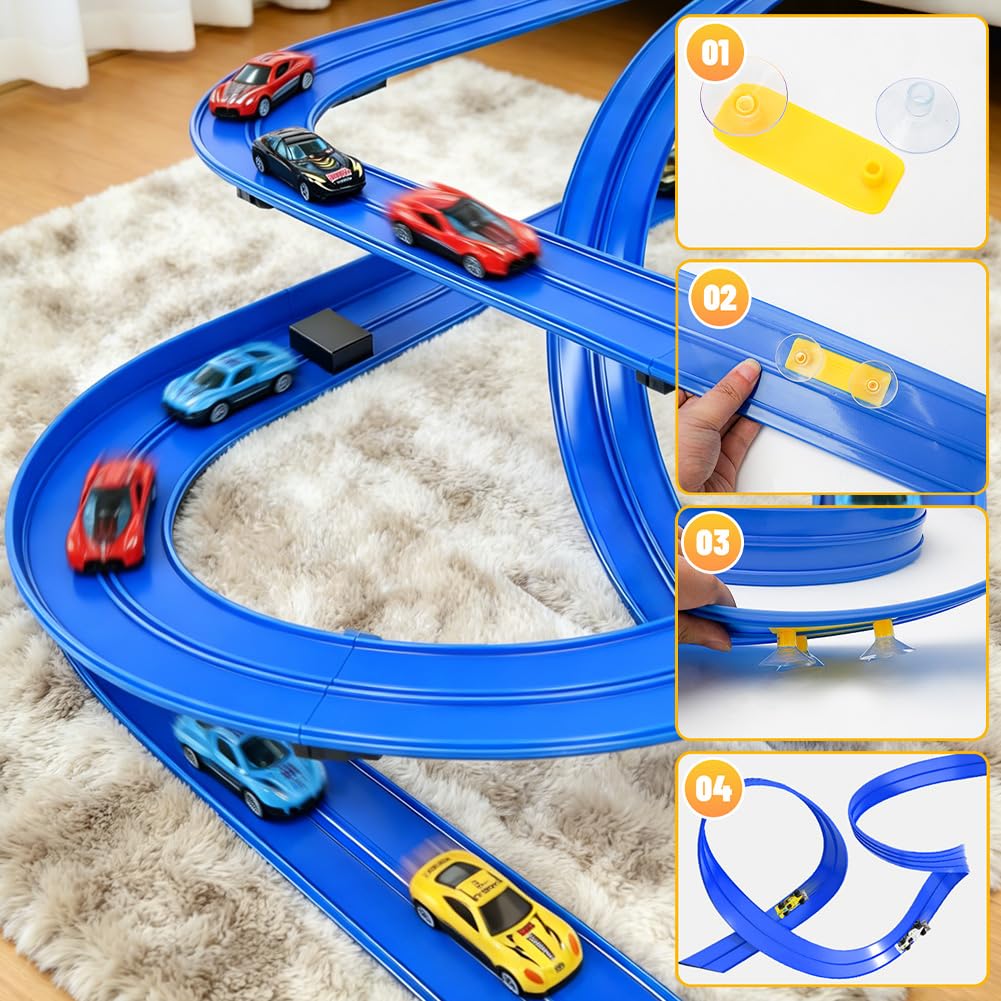 BunnyJOY Circuits de Course de Voitures Flexibles 4,5 m, Circuit Voiture Enfant Double Voie avec 4 Voitures, Piste de Course Flexible Portable et Enroulable, Jouet Garçon Fille 3 4 5 6 Ans BunnyJOY Circuits de Course de Voitures Flexibles 4,5 m, Circuit Voiture Enfant Double Voie avec 4 Voitures, Piste de Course Flexible Portable et Enroulable, Jouet Garçon Fille 3 4 5 6 Ans