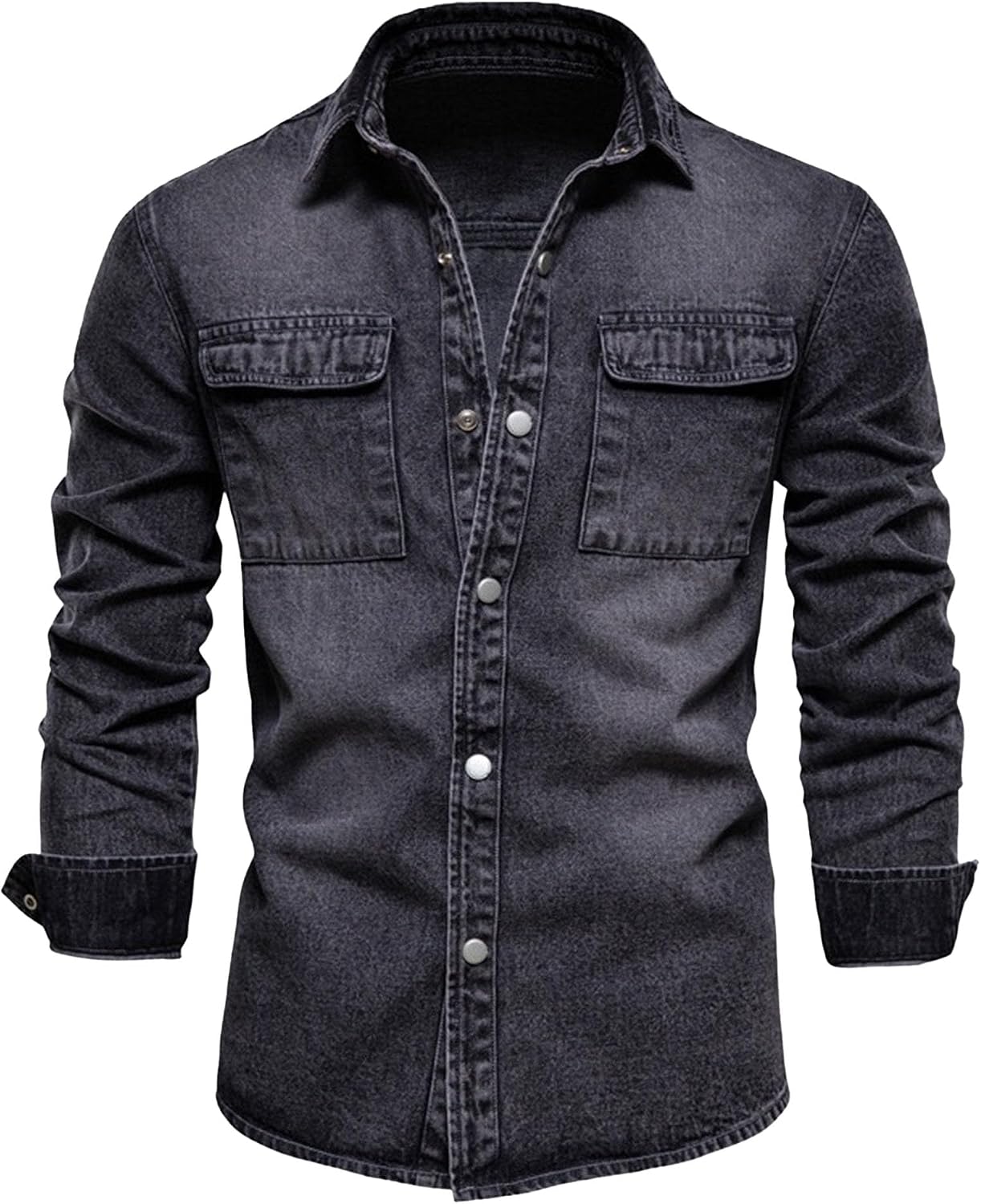 Maiyifu-GJ Men's Long Sleeve Cotton Denim Shirts Casual Lightweight Button-Down Shirt Fall Denim Jacket Trucker Jean Coats