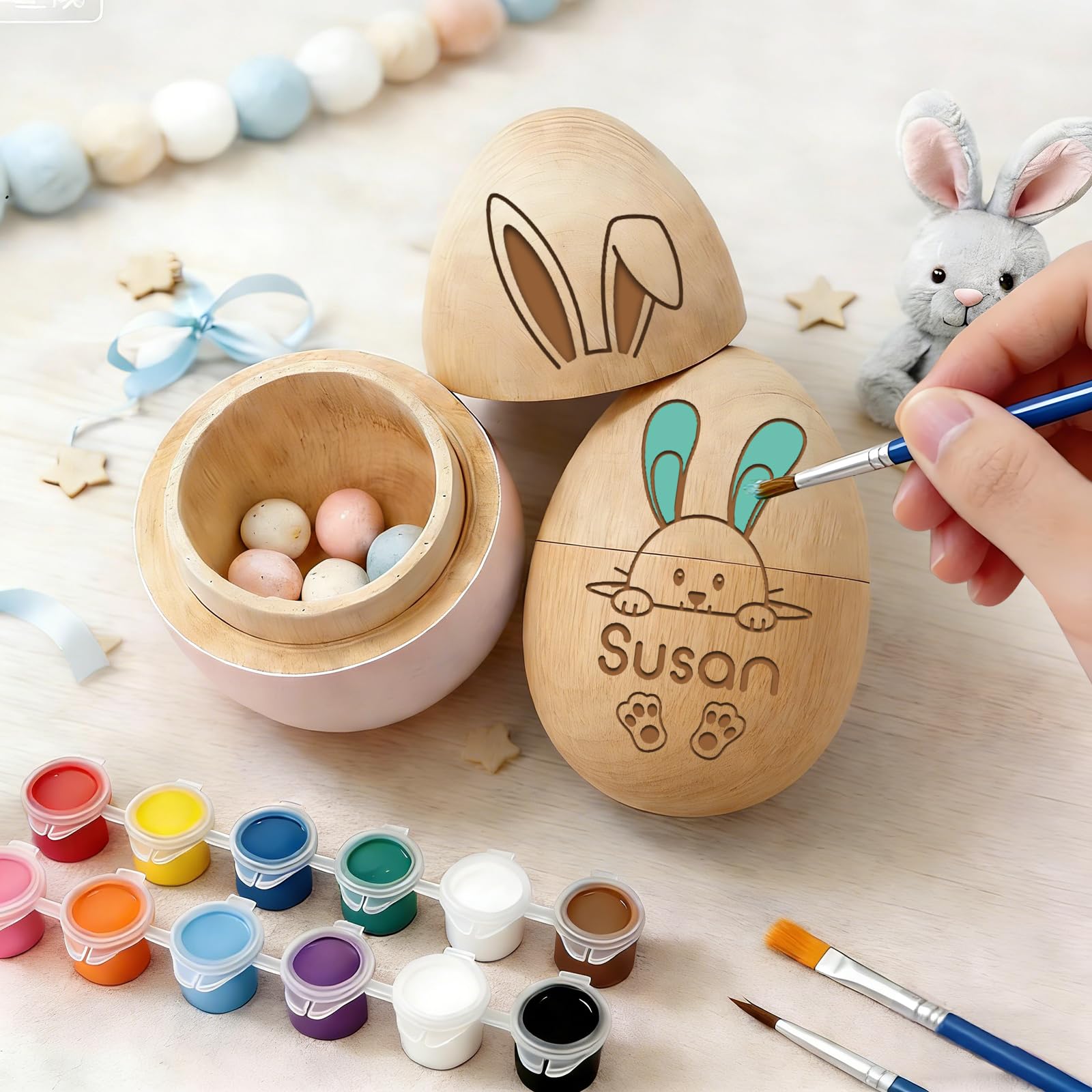 Rsqgt Boys Painted Wooden Eggs Personalized Musical Easter Egg Shaker, Custom Engraved Wooden Easter Eggs Decor 2026, Easter Basket Stuffers, First Easter Gift For Girls (Painted Wooden Eggs)