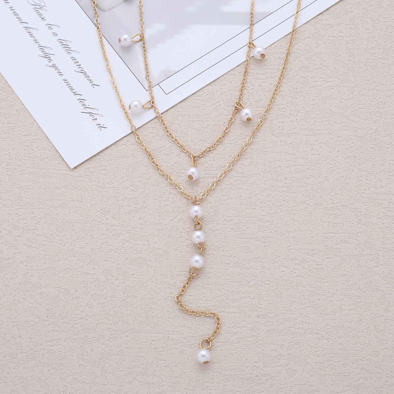 Vintage Long Pearl Y Drop Necklace Layered Pearl Choker Necklace White Bead Lariat Necklaces Gold Pearls Dangle Necklaces Chain Wedding Bridal Necklace Jewelry for Women - Image 6