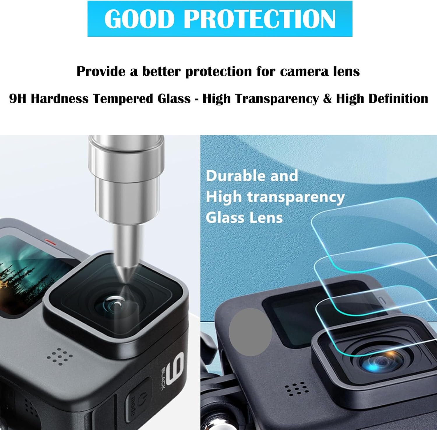 Protective UV Lens Replacement for GoPro Hero 9/10/11/12/13 Black | Camera Anti-Scratch UV Glass Lens Protective Cover Repair Parts Accessories Kits Compatible for Gopro Hero 13 12 11 10 9