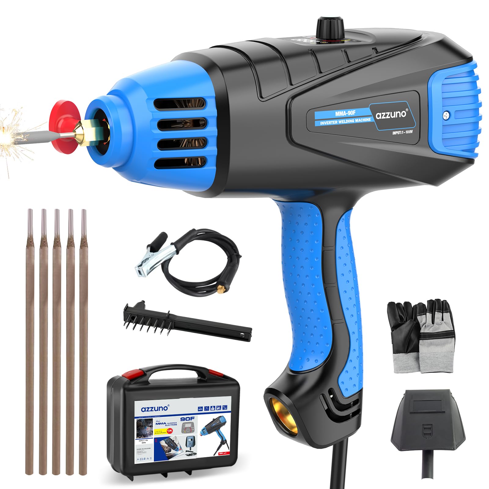 AZZUNO Handheld ARC Welding Machine 110V, 90A Portable Stick Welder Gun, Hand Held Welder Machine with IGBT Inverter Fits for 1/16''-1/8'' Electrode Rods