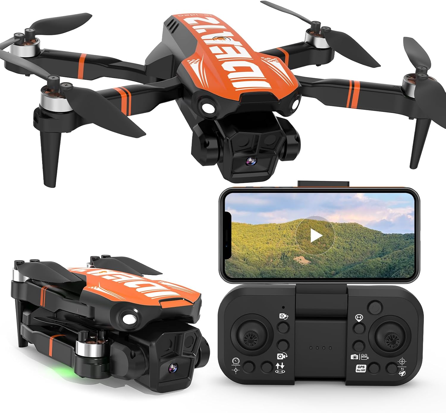 Drone with Camera for Adults, GPS Drone Auto Return Follow Me Live Video RC Drones with Brushless Motor, Circle Flight Waypoint Fly, Foldable Mini Quadcopter for Beginners Under 250G