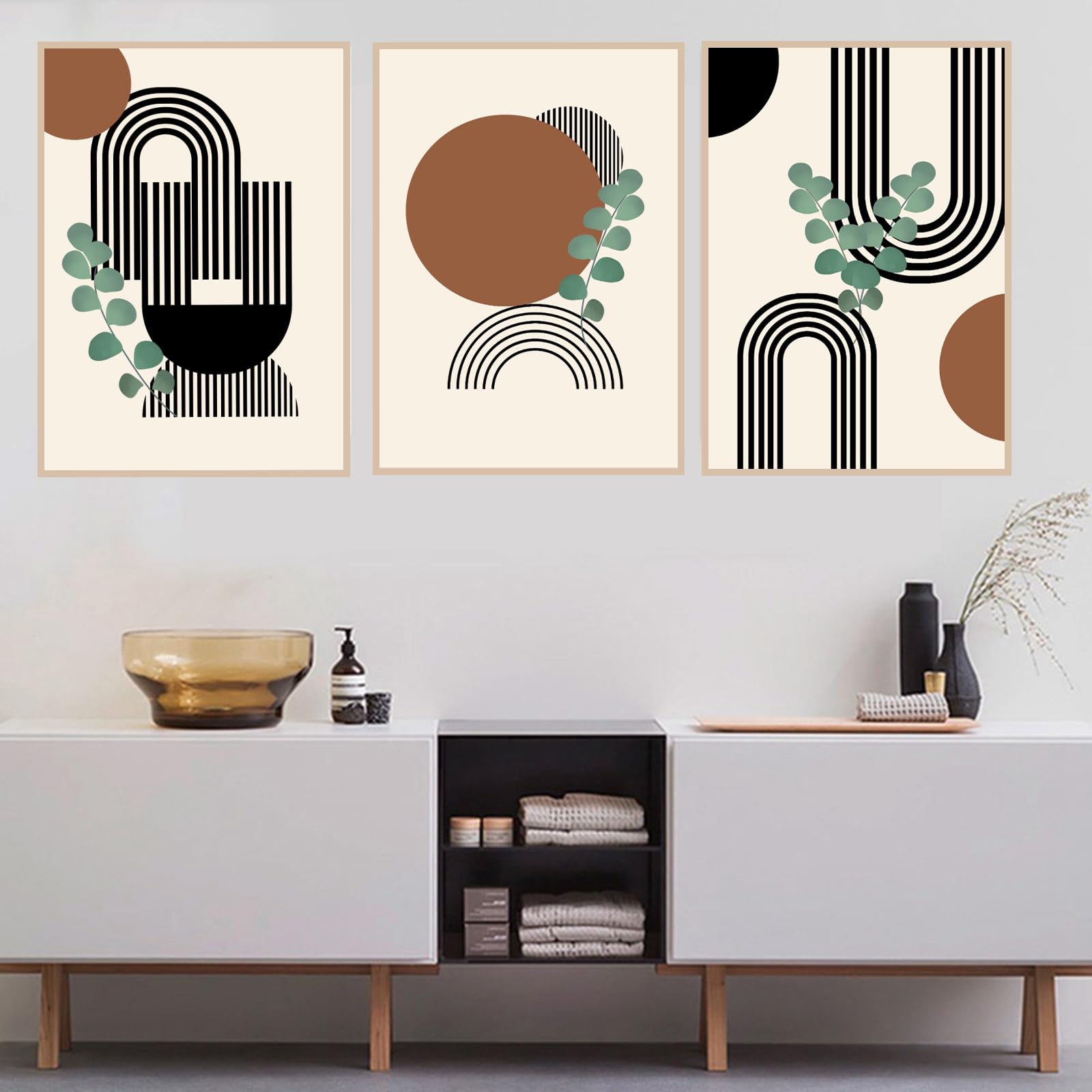 HEHGVCF Set of 3 Canvas Posters, Modern Minimalist Living Room Pictures, Abstract Wall Pictures, Black Canvas Pictures - Image 4