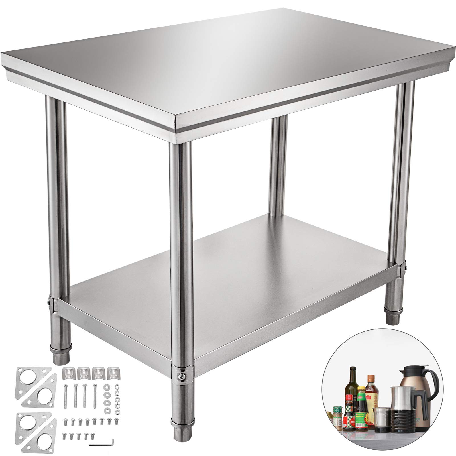 AmazonCommercial Edelstahl Werkbank Mit Spritzschutz – 24 X 30 Zoll, NSF-zertifiziert, Höhenverstellbares Fach