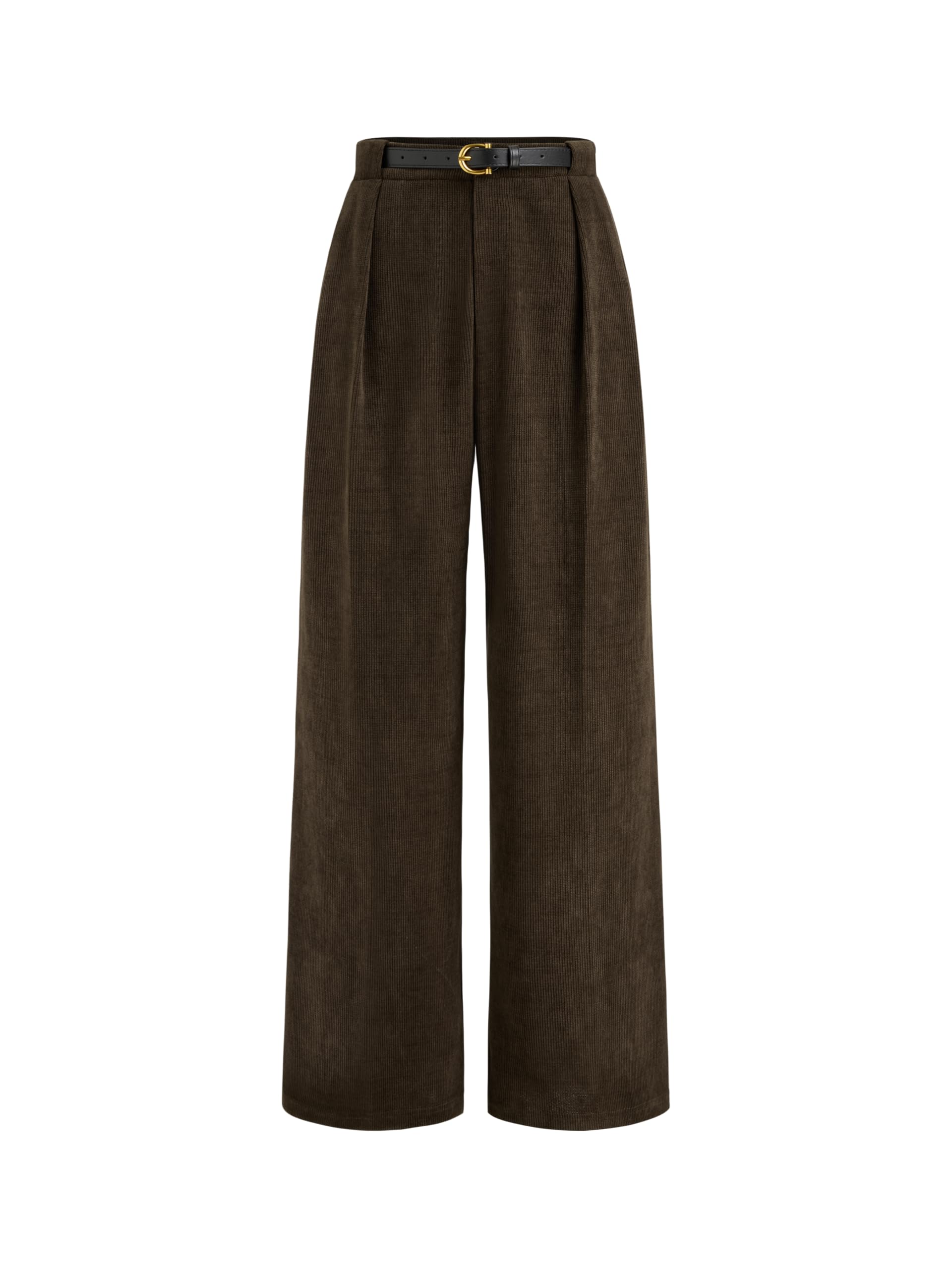CIDER Corduroy Pants Women Straight Leg Trousers Mid Waist Solid with Belt Pocket Casual Long Bottoms