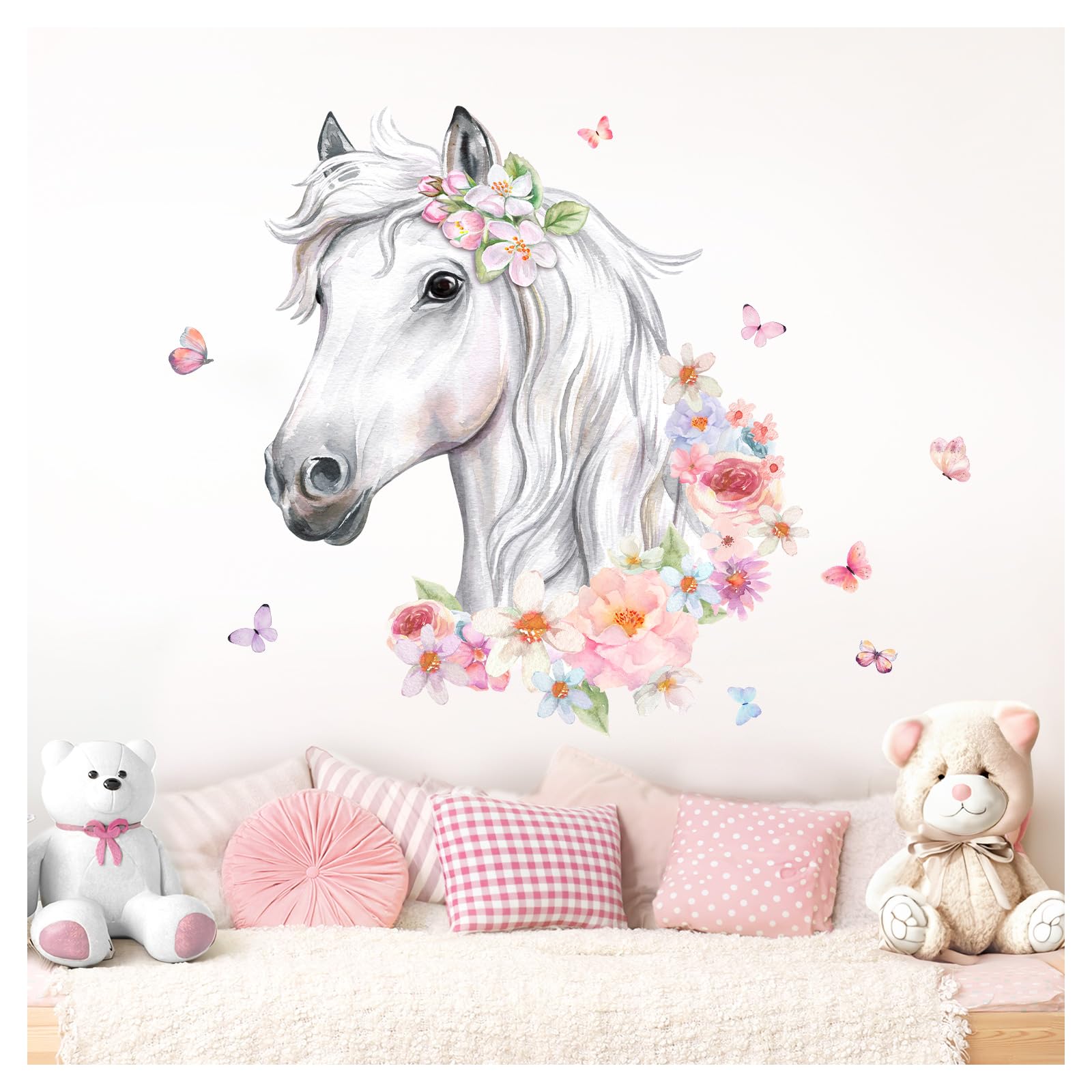 Sticker mural motif tête de cheval pour créer un cocon bébé doux