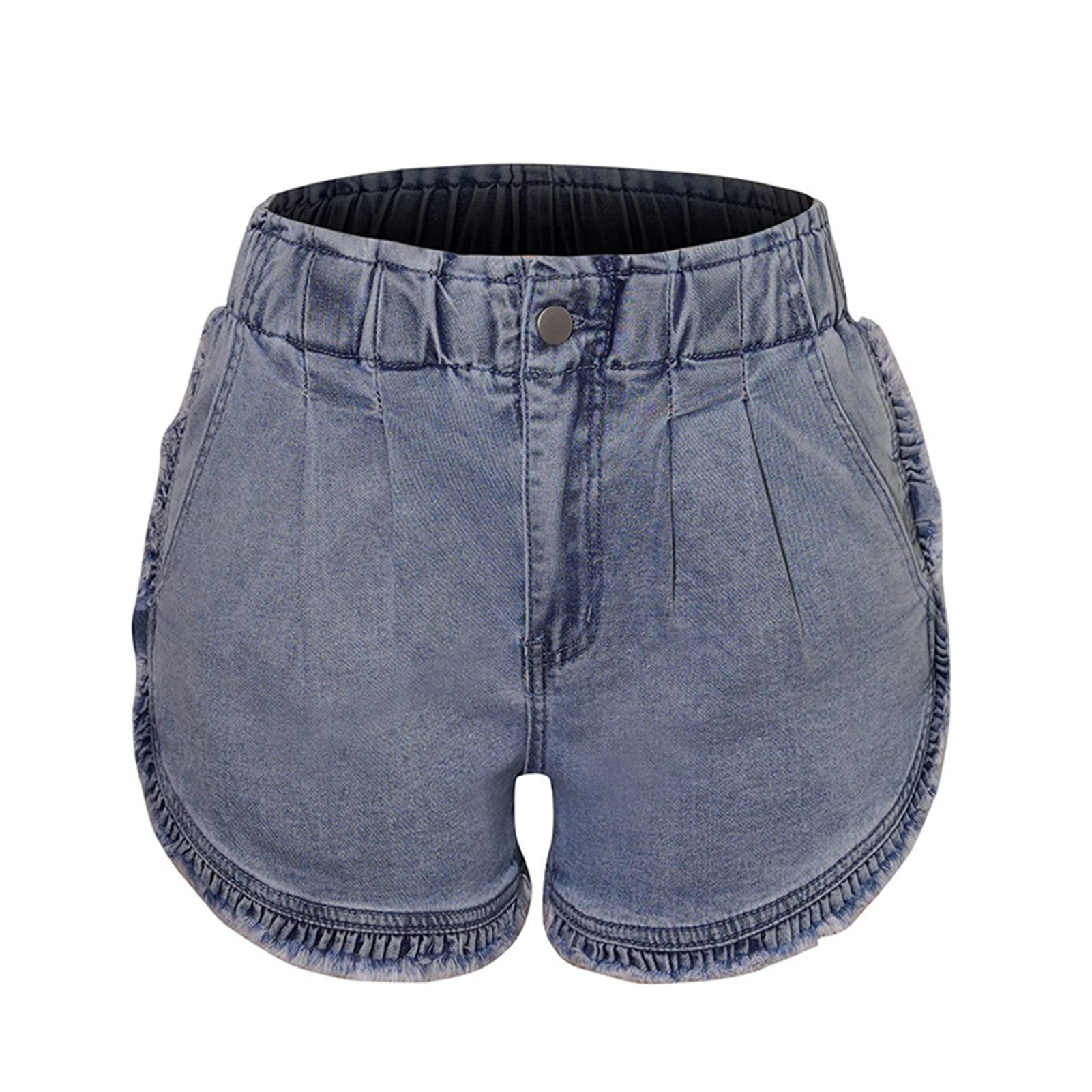 JEKE-DG Women's Ripped High Waist Denim Jean Shorts Hemming Denim Shorts with Pockets Casual Rolled Blue Jean Shorts (Small,Grey Blue)